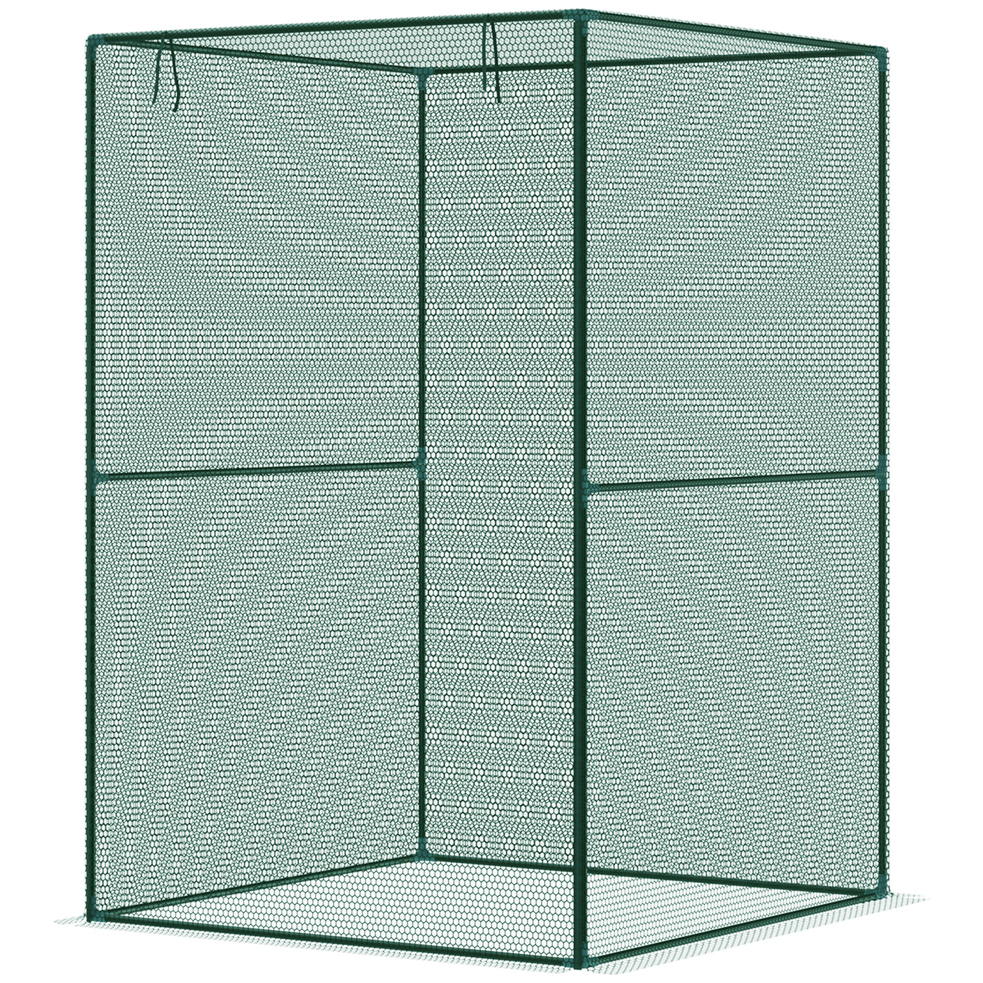 Outsunny Walk-in Crop Cage, Plant Protectors from Animals with Roll Up Zippered Door, 3.9' x 3.9' x 5.9', Dark Green