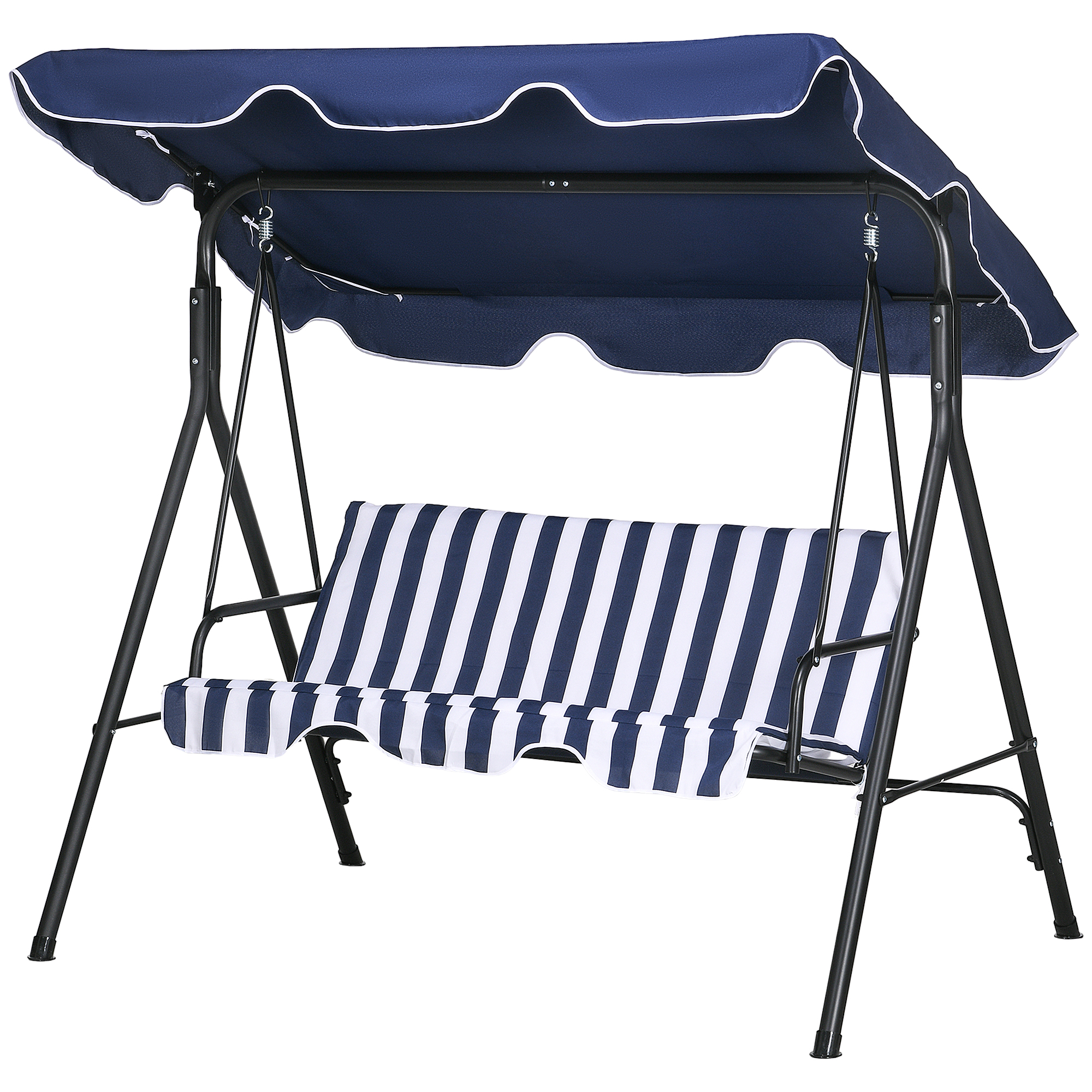 Outsunny 3-Seat Outdoor Patio Swing Chair with Cushion, Steel Frame Stand, Adjustable Tilt Canopy for Patio, Garden, Dark Blue
