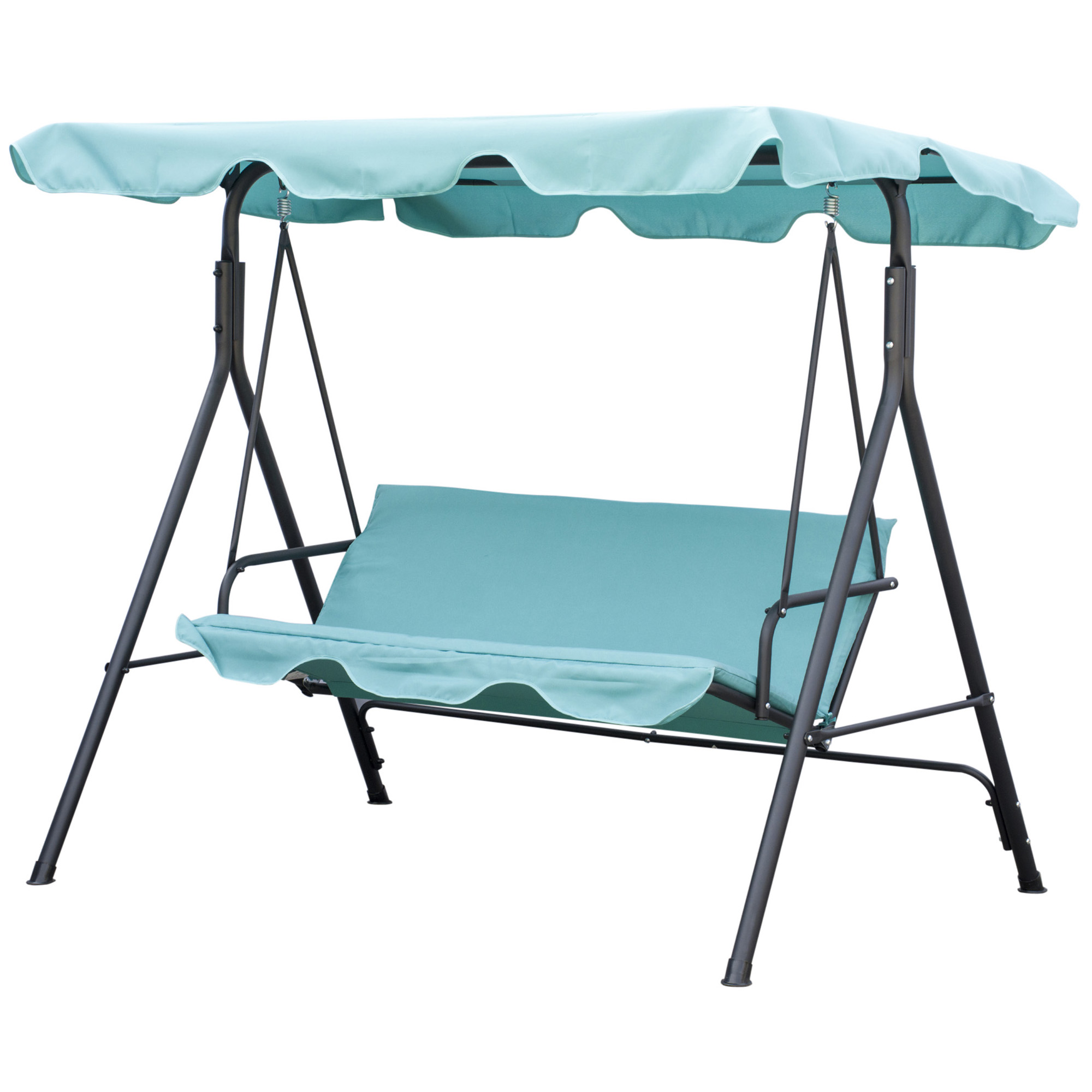 Outsunny 3-Seat Outdoor Patio Swing Chair with Removable Cushion, Steel Frame Stand and Adjustable Tilt Canopy for Patio, Garden, Poolside, Balcony, B