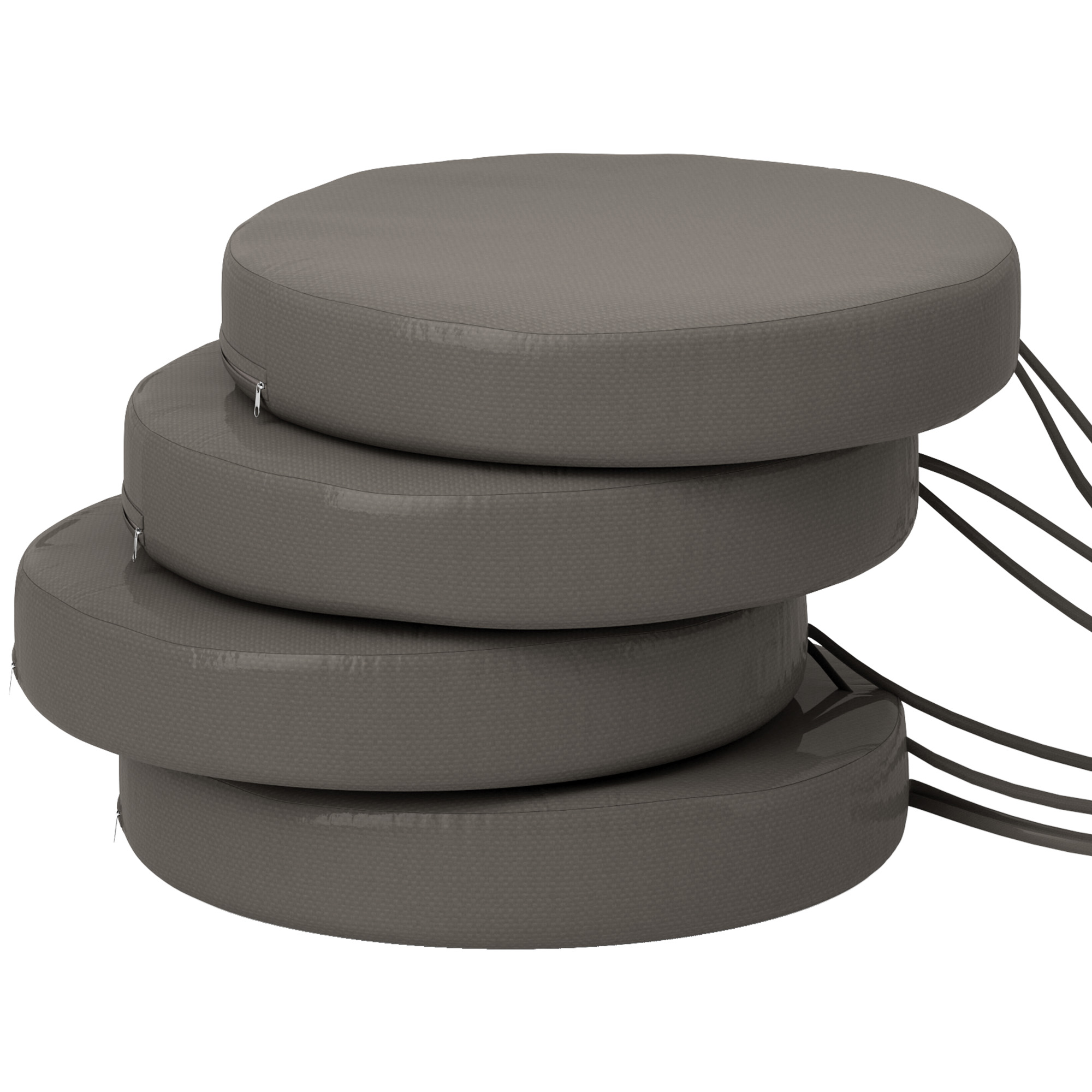 Outsunny Patio Chair Cushions Set of 4 Round Seat Cushions for Dining Bistro Chairs Machine Washable, 15" x 15" x 3", Dark Gray