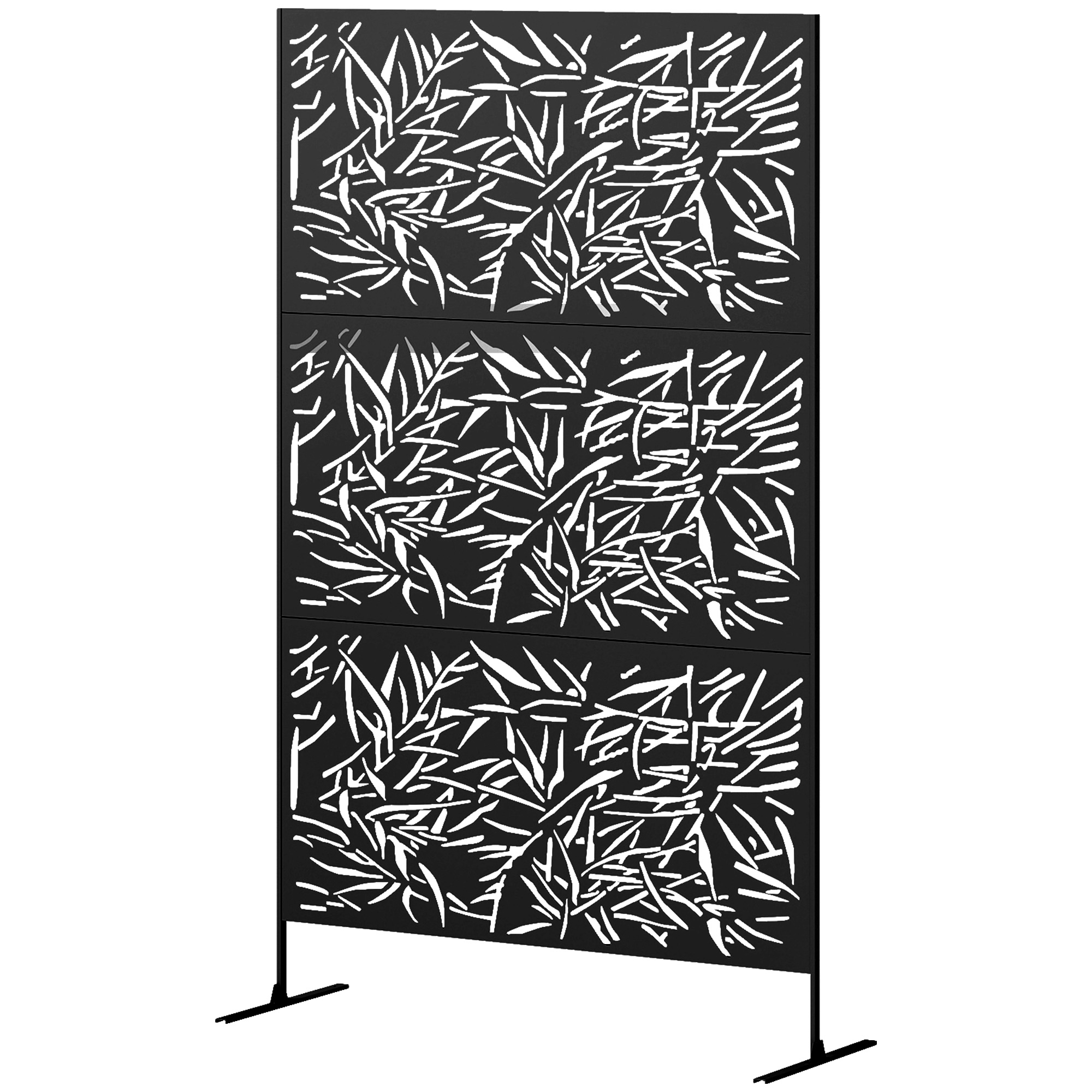 Outsunny Decorative Privacy Fence Screen, Metal Outdoor Privacy Screen Climbing Plant Trellis with Stand, Bamboo Black