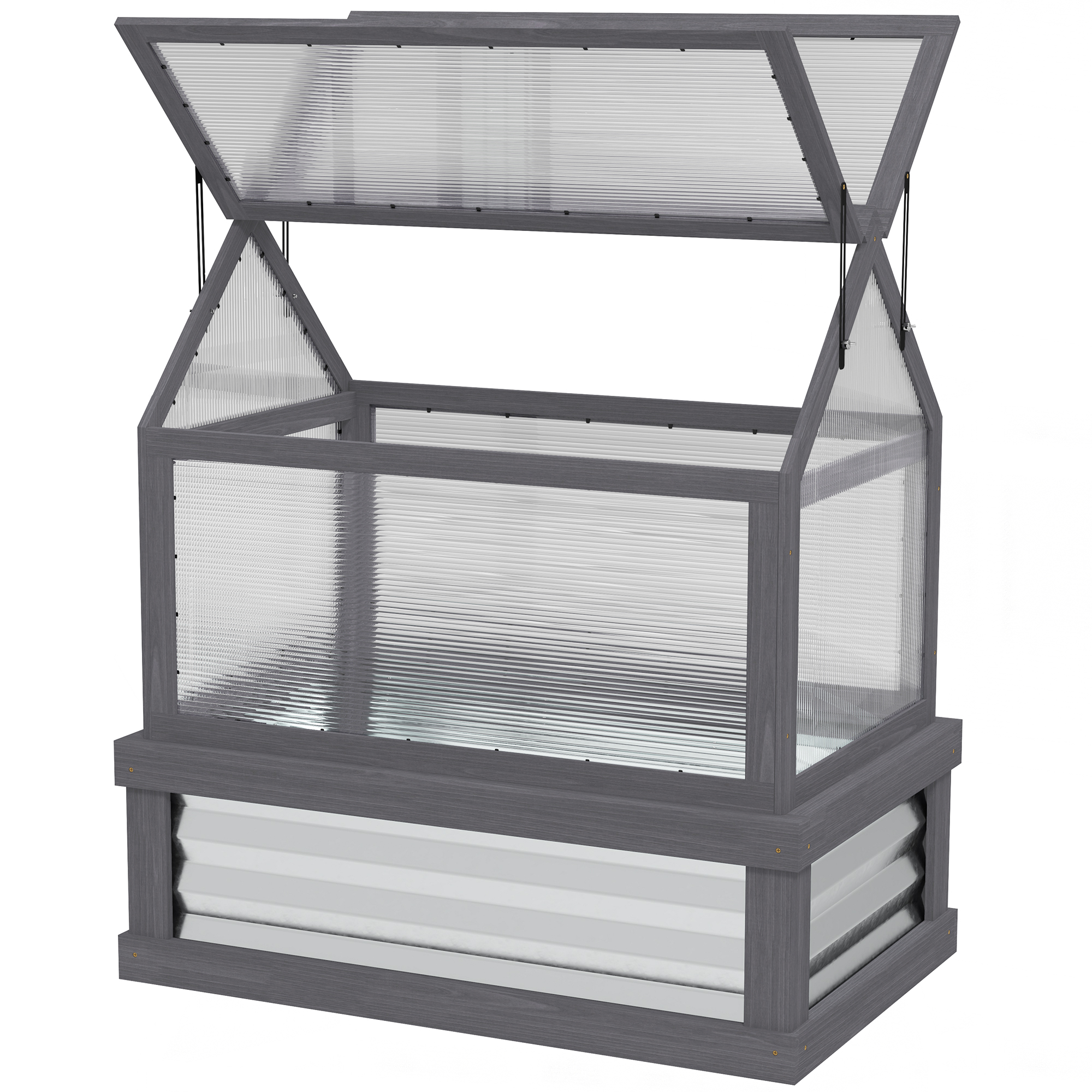 Outsunny Raised Garden Flower Bed Kit with Greenhouse, Wooden Cold Frame Planter, 35.5" x 22.5" x 38.25", Gray