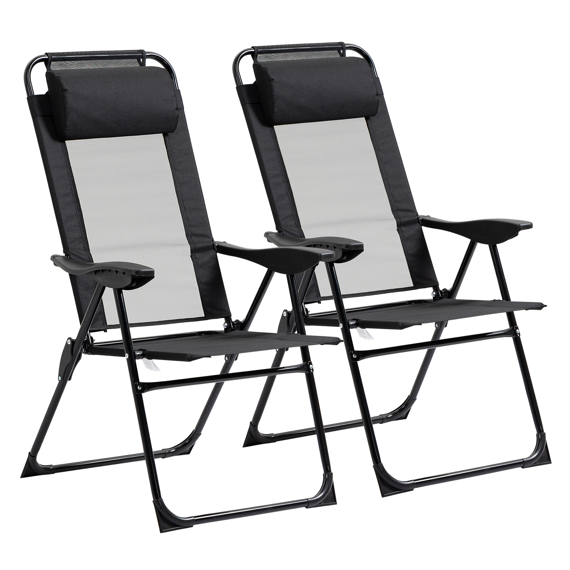 Outsunny Folding Patio Dining Chairs Set of 2, Outdoor Deck Chair with Adjustable Sling Back, Camping Chair with Removable Headrest for Garden, Backya