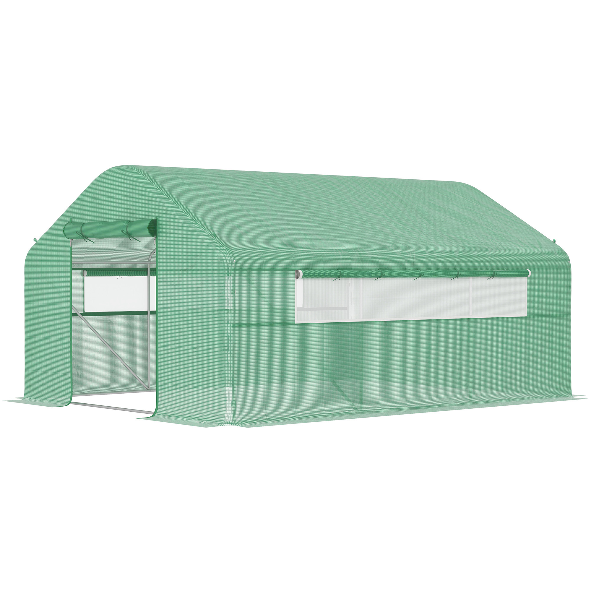 Outsunny 13' x 10' x 6.5' Tunnel Greenhouse Hoop House with Upgraded Galvanized Steel Frame and Large Windows, Green
