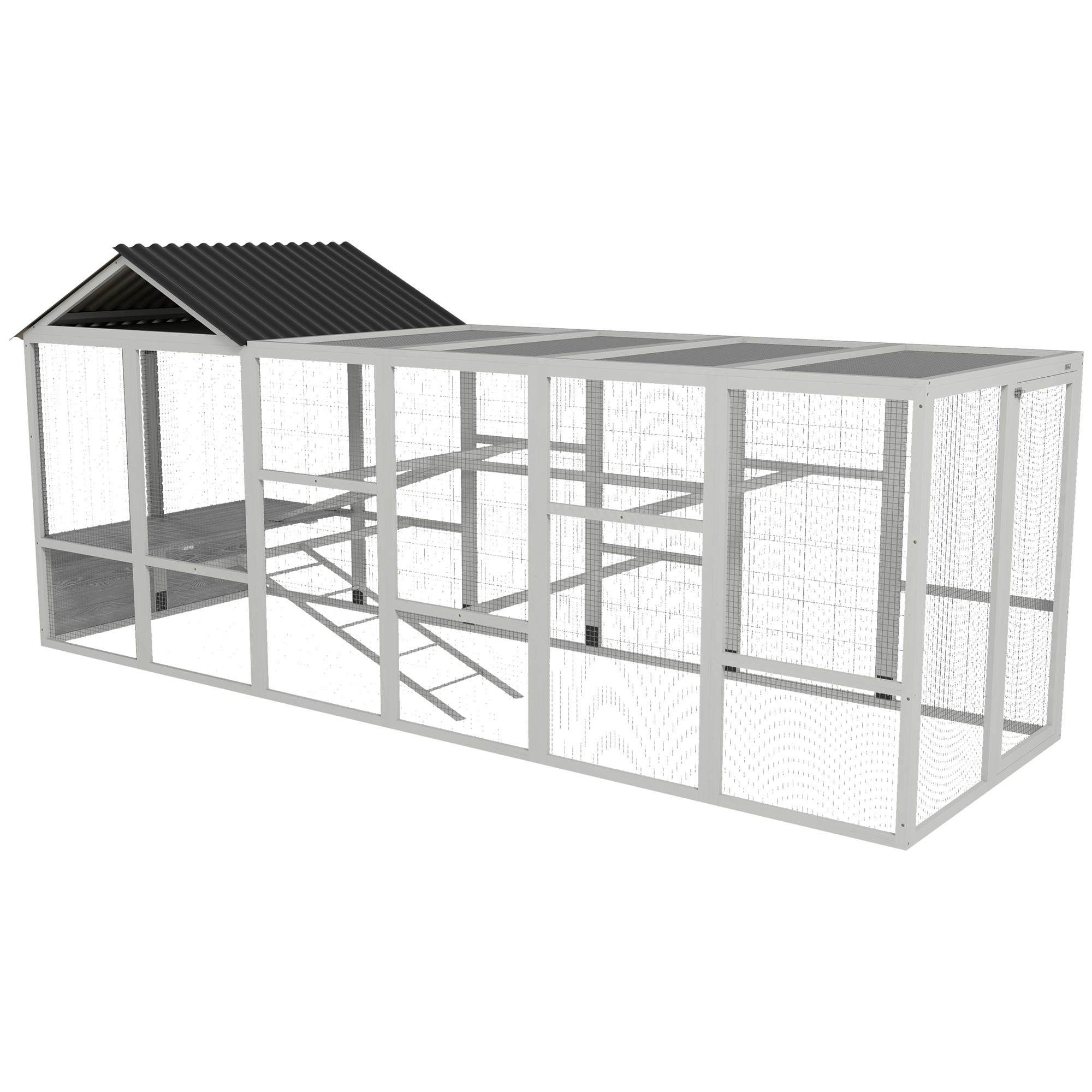 PawHut Wooden Chicken Coop Run for 6 - 10 Chickens, Hen House Add-On with Storage, Perches, 141.75" x 48" x 61", Gray