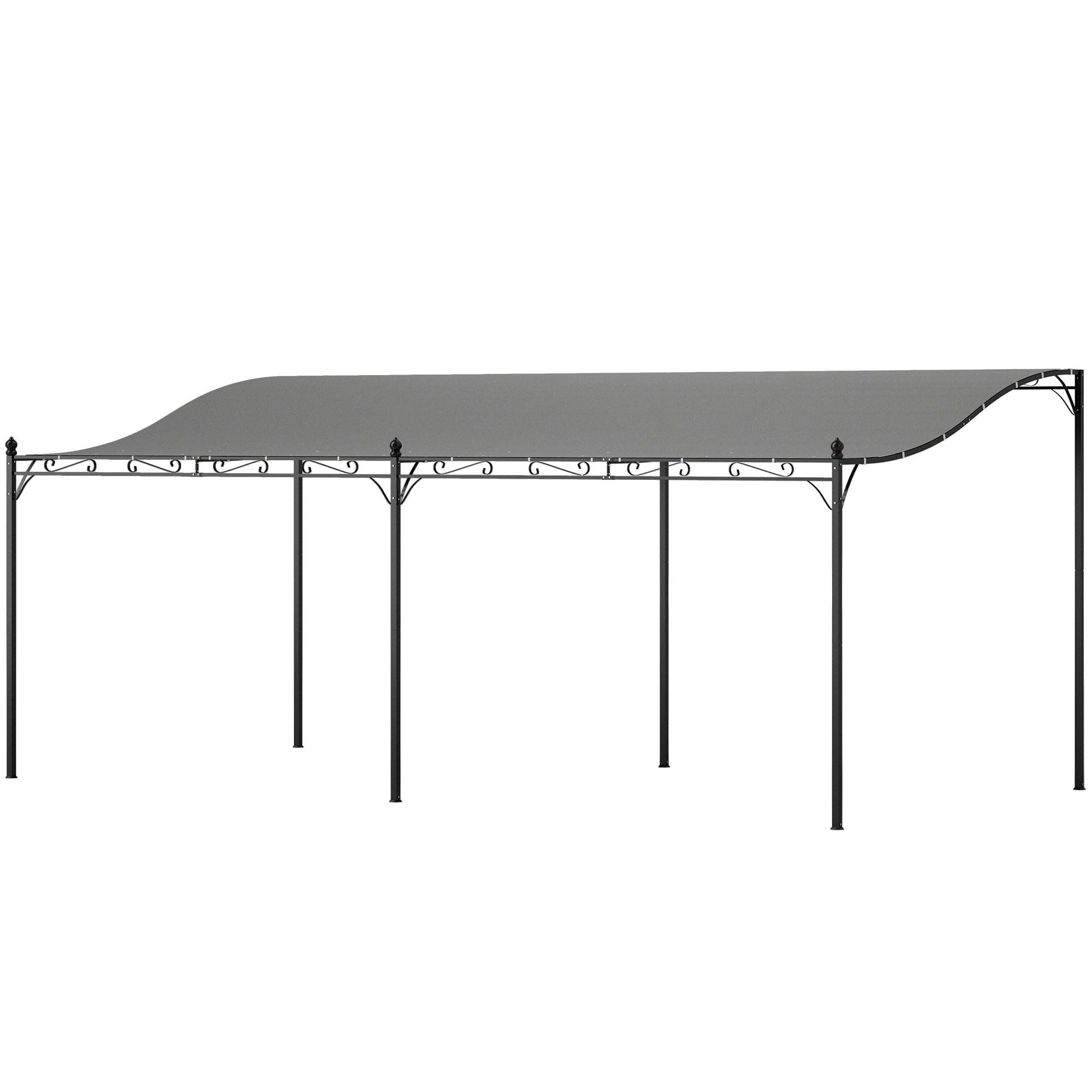 Outsunny 10' x 20' Wall-Mounted Outdoor Pergola Canopy, Metal Patio Canopy with Drainage Holes for Backyard Garden, Dark Gray