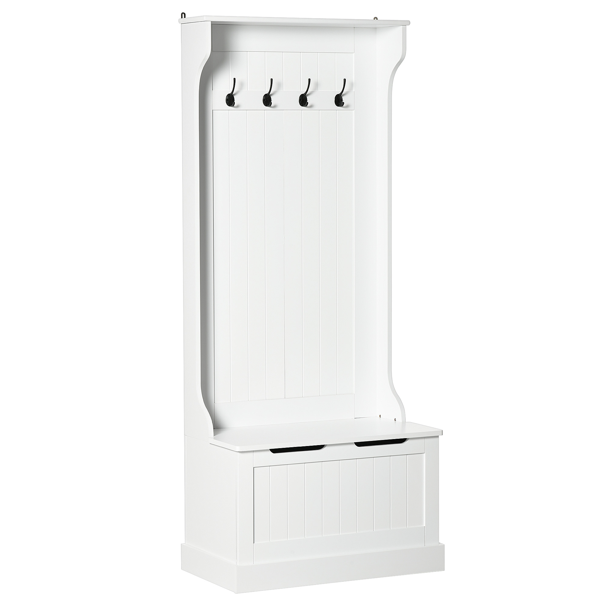 HOMCOM Hall Tree with Coat Rack, Storage, and Sitting Bench, White