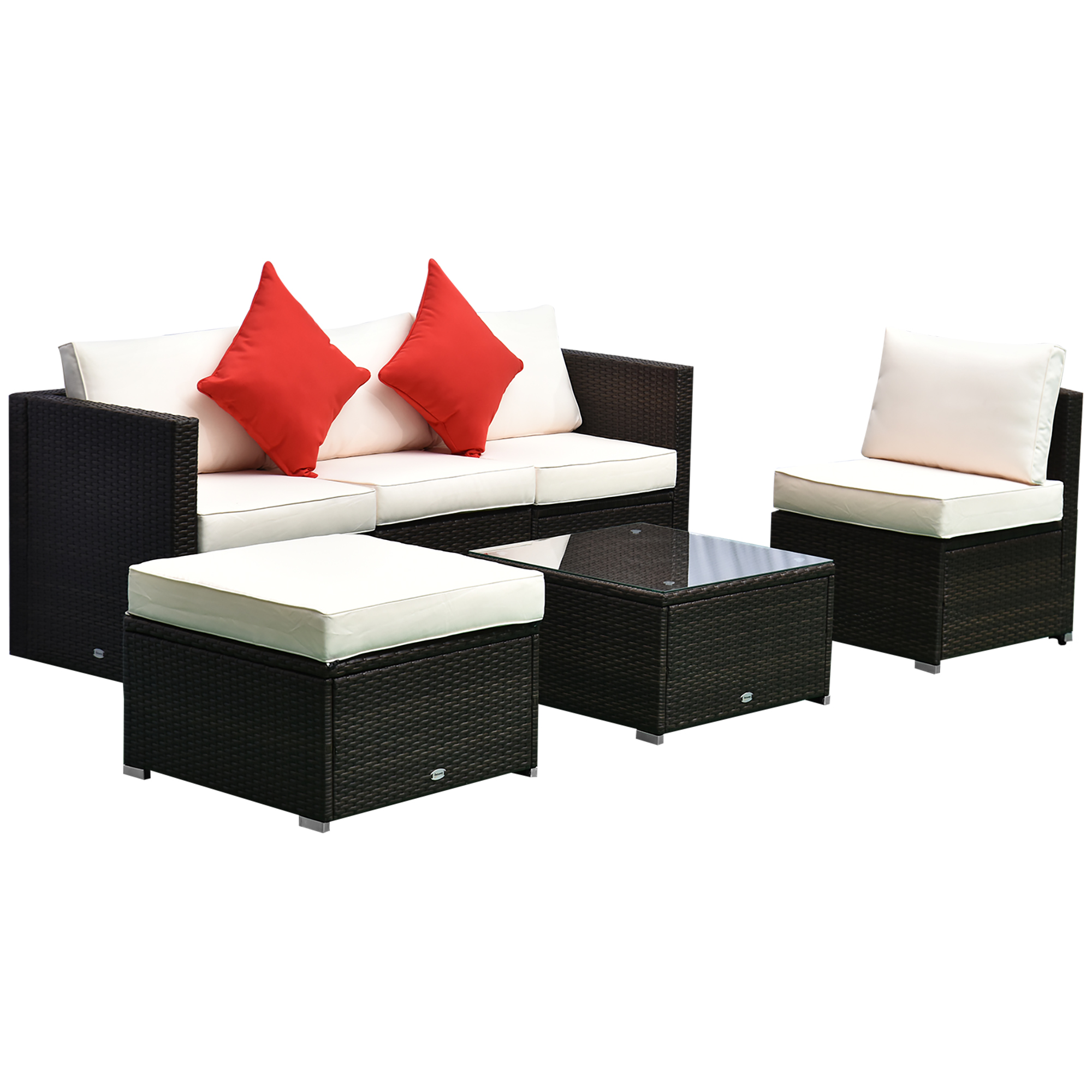 Outsunny 6 Piece Patio Furniture Set Outdoor Wicker Conversation Set All Weather PE Rattan Sectional Sofa Set with Ottoman, Cushions and Tempered Glas