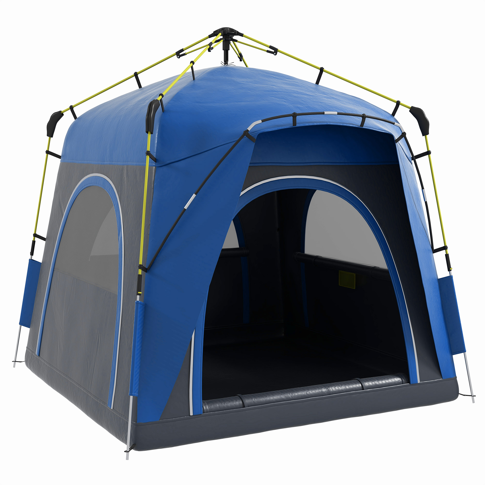Outsunny 3 Person Pop Up Camping Tent Quick Setup Automatic Hydraulic Family Travel Tent w/ Windows Doors Carry Bag, Blue
