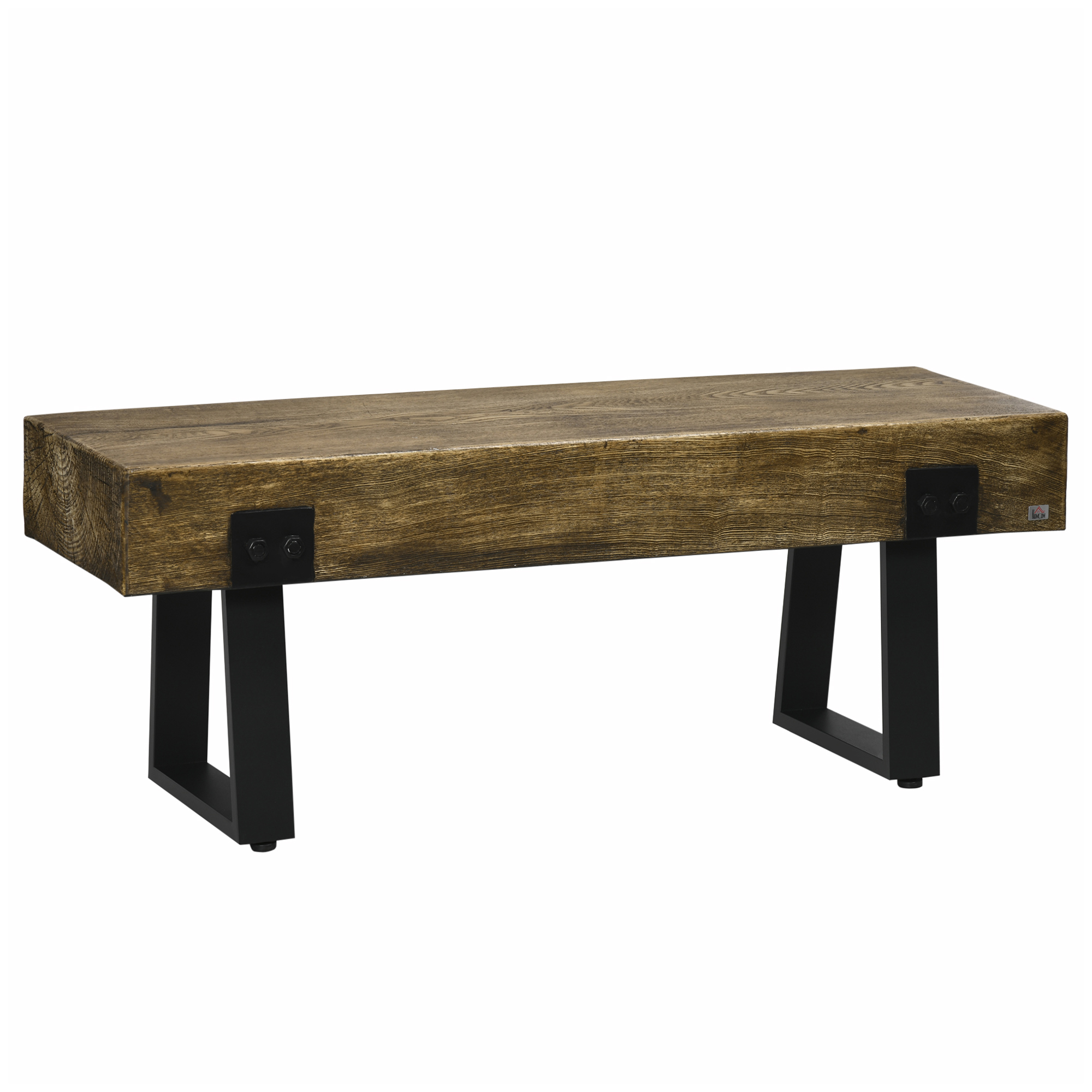 HOMCOM Garden Bench with Metal Legs, Rustic Wood Effect Concrete Entryway Bench, End of Bed Bench, Indoor Outdoor Use
