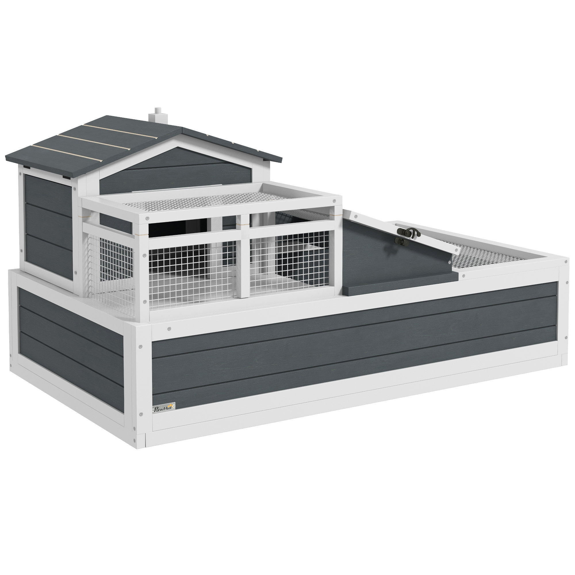 PawHut 3-Room Tortoise Habitat House w/ Balcony & 2 Stories, 44" x 25.5" x 23", Gray