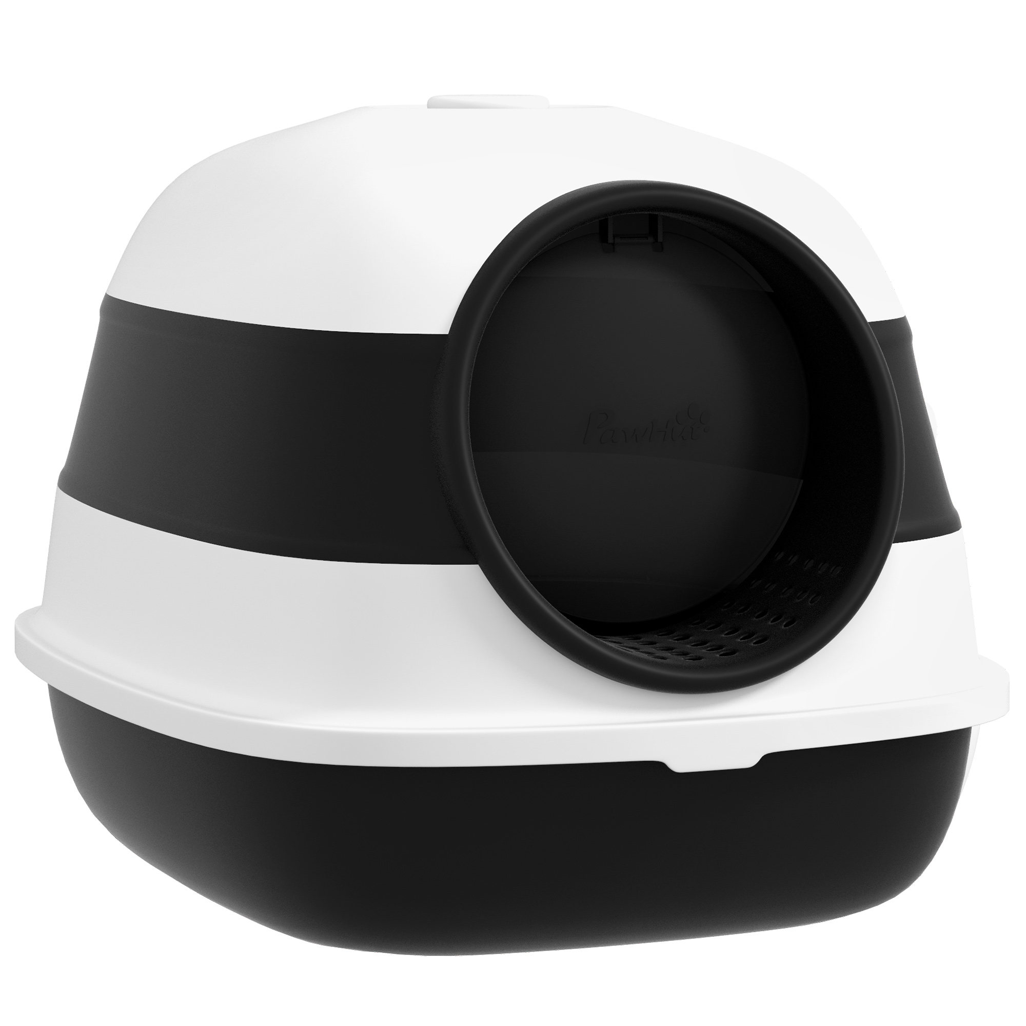 PawHut Dome Covered Cat Litter Box with Lid, White and Black