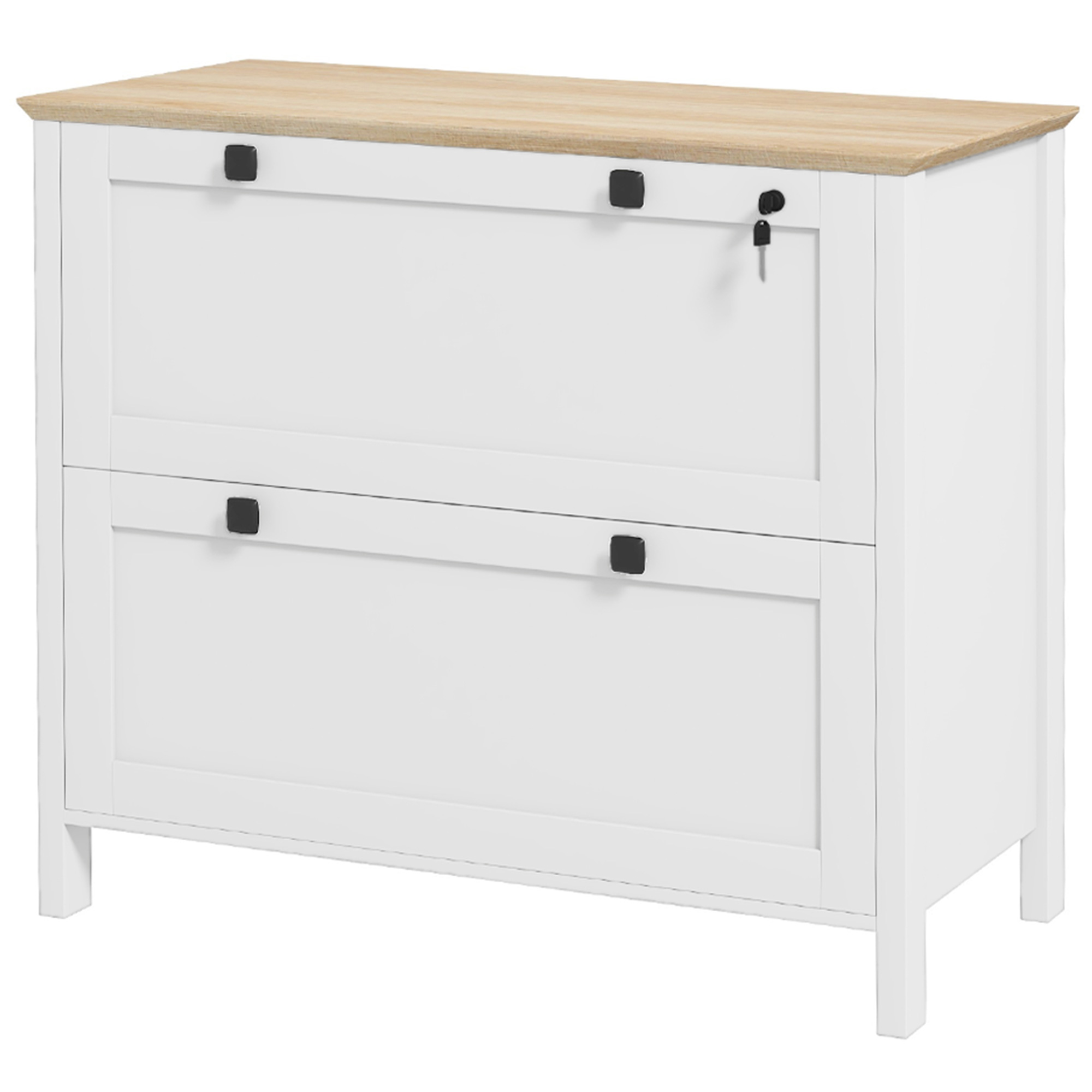 HOMCOM Lateral File Cabinet, 2 Drawer Filing Cabinet with Adjustable Hanging Bar for Letter, A4 and Legal Size, White
