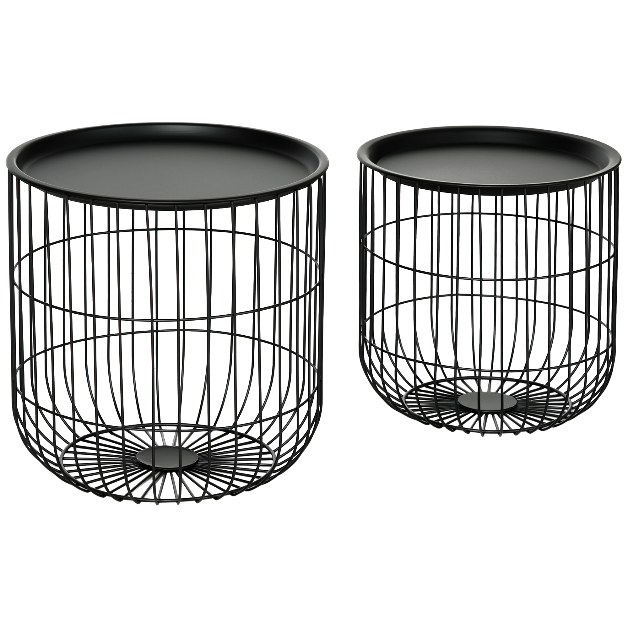 HOMCOM Coffee Table Set, Nest of Coffee Tables with Steel Wired Basket Body and Removable Top for Living Room, Black