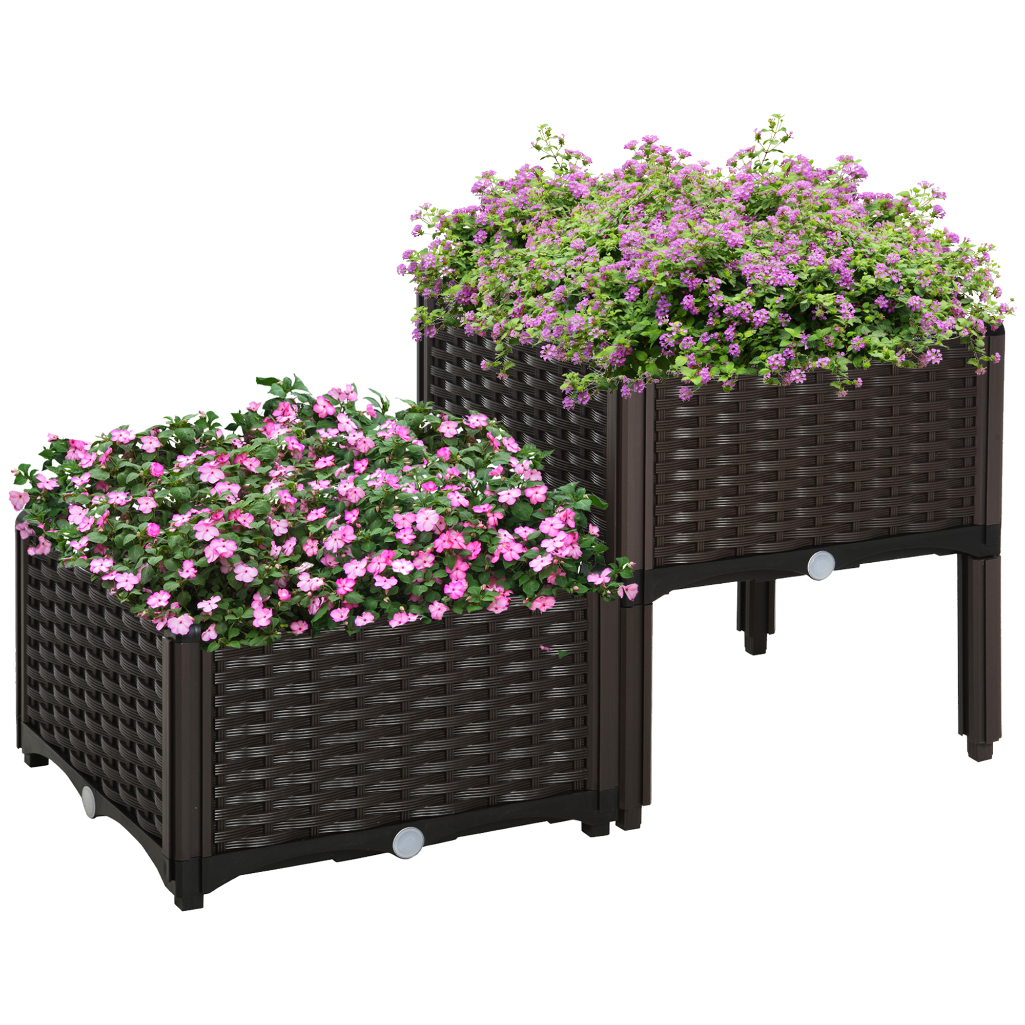 Outsunny 2-Piece Raised Garden Bed with Legs, Self-Watering Planter Box Raised Bed to Grow Flowers, Herbs & Vegetables, Brown
