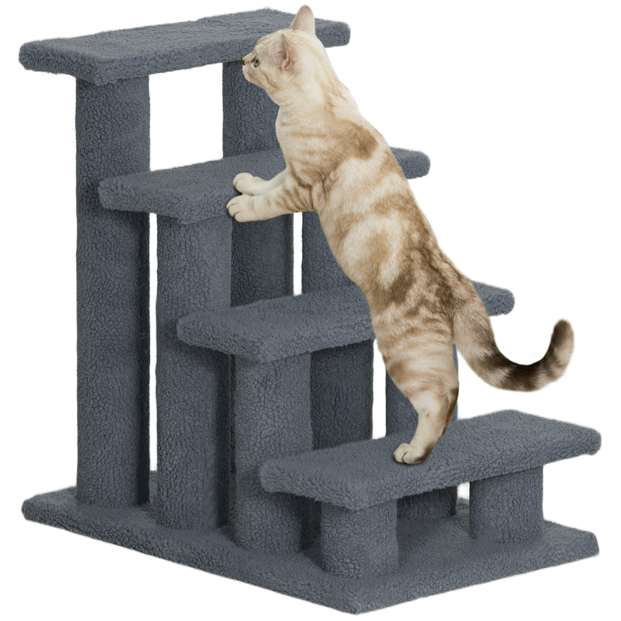 PawHut 25" 4-Step Multi-Level Carpeted Cat Scratching Post Pet Stairs, Gray