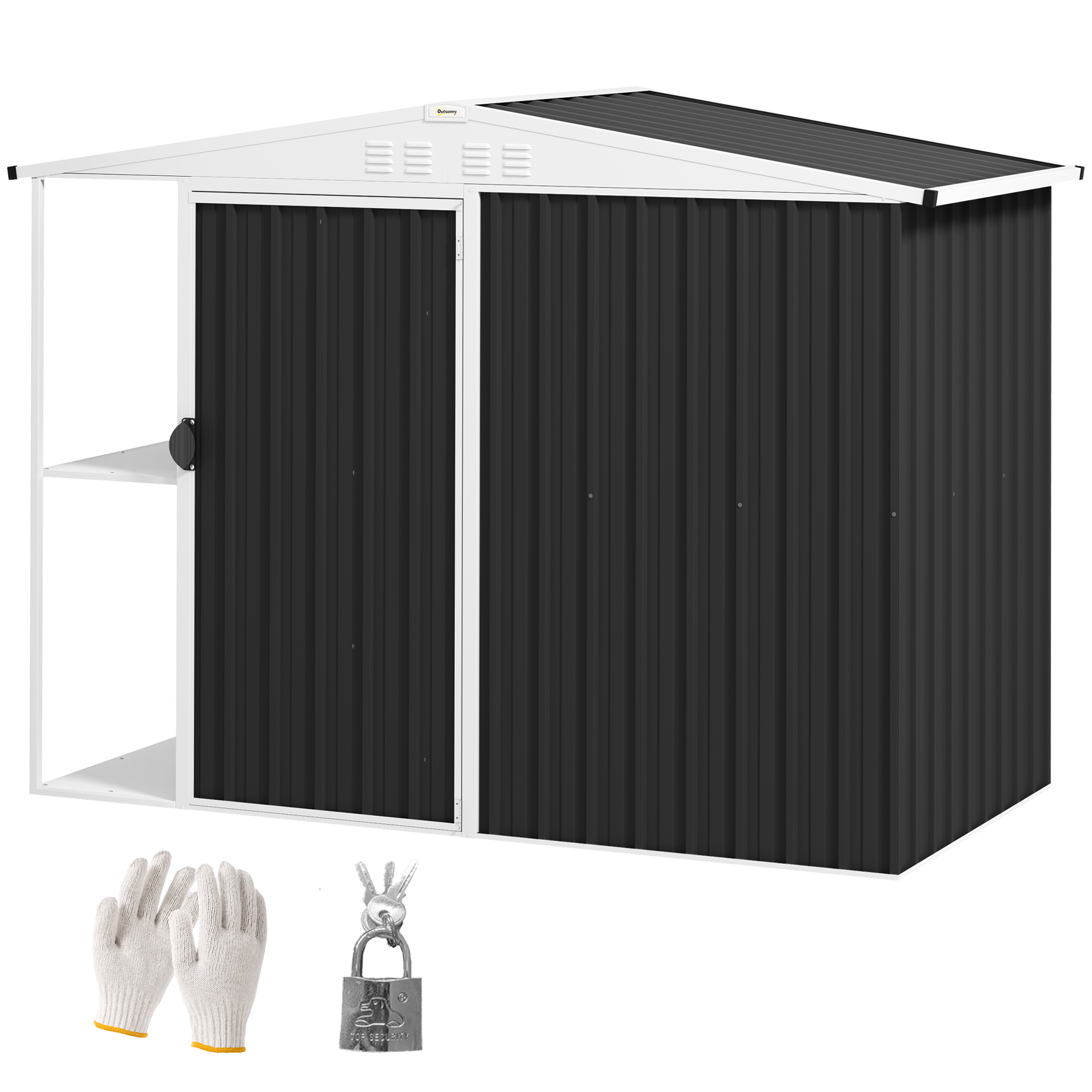 Outsunny 8 x 4ft Outdoor Garden Shed, Metal Shed with Air Vents and Lock for Backyard, Garden, Patio, Dark Gray
