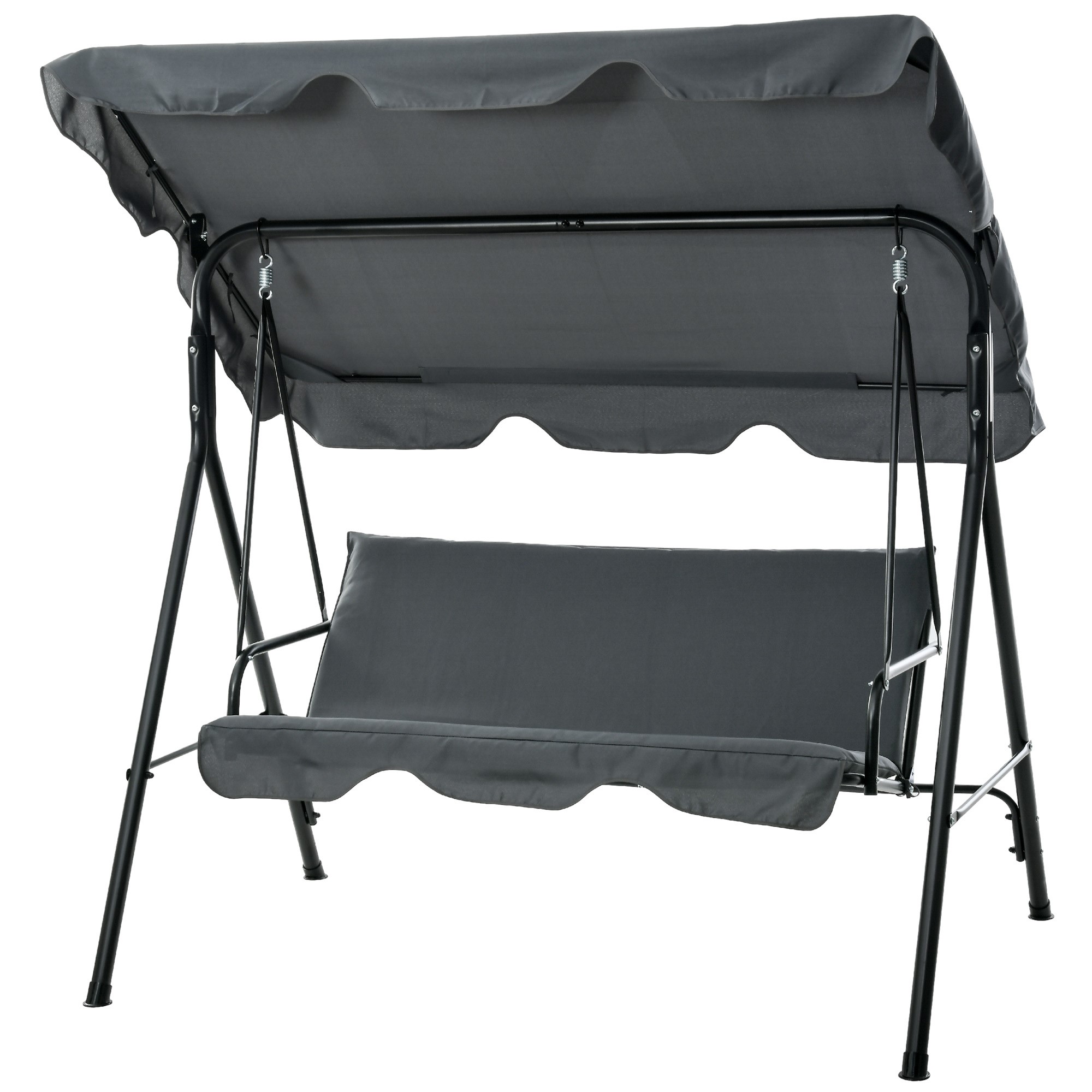 Outsunny 3-Seat Outdoor Patio Swing Chair w/ Cushion, Steel Frame Stand, Adjustable Tilt Canopy for Patio, Garden, Gray