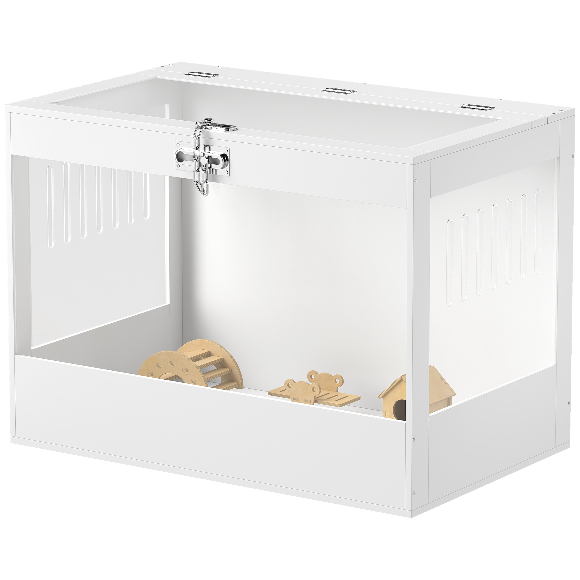 PawHut Hamster Cage with Openable Top & Lock, Hut, Transparent Acrylic Panels, Accessories, for Dwarf Hamster Gerbil, White