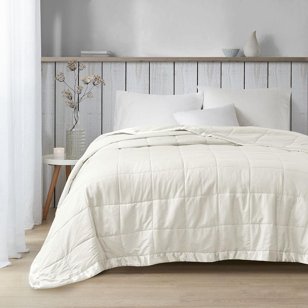 Hypoallergenic Oversized Down Alternative Blanket with Satin Trim, Moisture Management, Ideal for King Size Beds, 108" L x 96" W x 0.25" H, Ivory