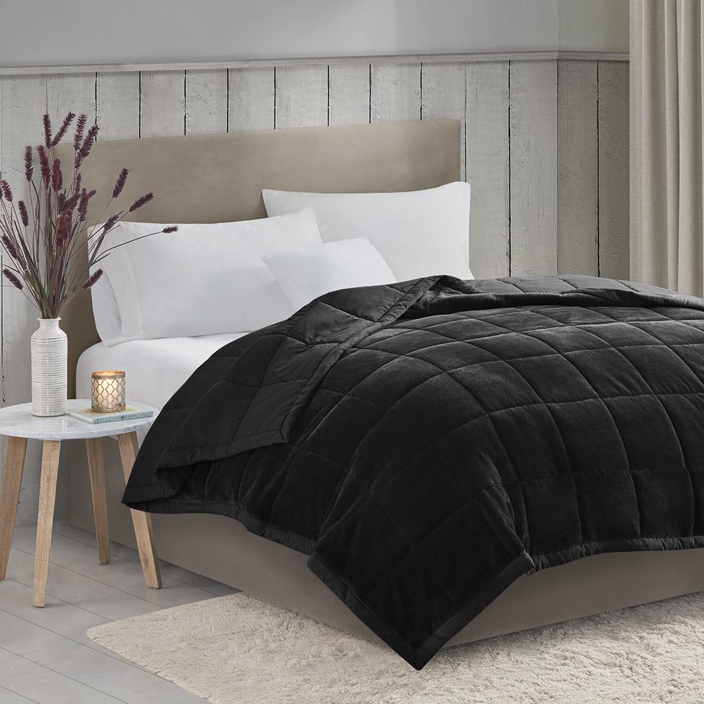 Reversible Down Alternative Blanket with Plush to Microfiber, Smart Temperature Control, Machine Washable, 90" L x 90" W x 0.25" H, Black