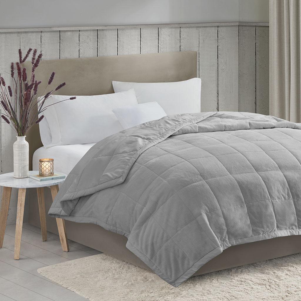 Reversible Down Alternative Blanket with Plush to Microfiber, Temperature Control, Machine Washable, 108" L x 90" W x 0.25" H, Gray