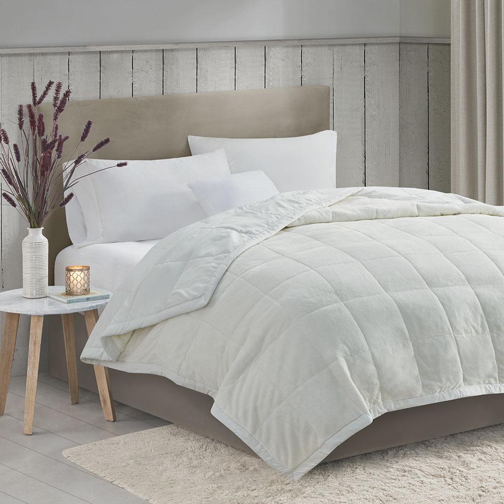 Reversible Smart Down Alternative Blanket with Temperature Control, Moisture Wicking, Ideal for All Seasons, 108" L x 90" W x 0.25" H, Ivory