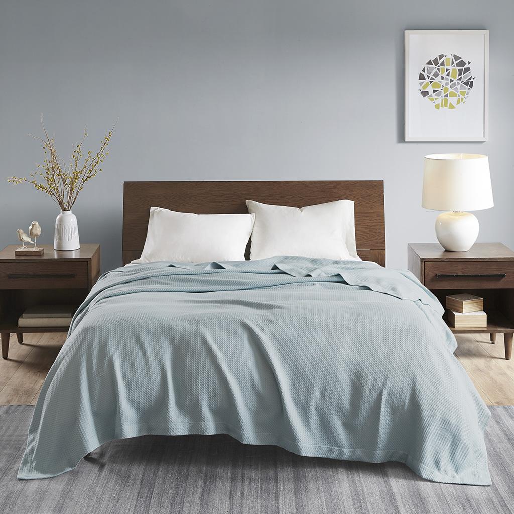 King Size Ultra-Soft Egyptian Cotton Blanket with Breathable Weave, OEKO-TEX Certified, Ideal for Bed and Sofa, 108" L x 90" W x 0.25" H, Light Blue