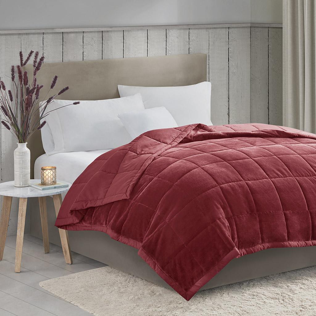 Reversible Smart Temperature Control Down Alternative Blanket, Plush to Microfiber, Machine Washable, 90" L x 66" W x 0.25" H, Burgundy