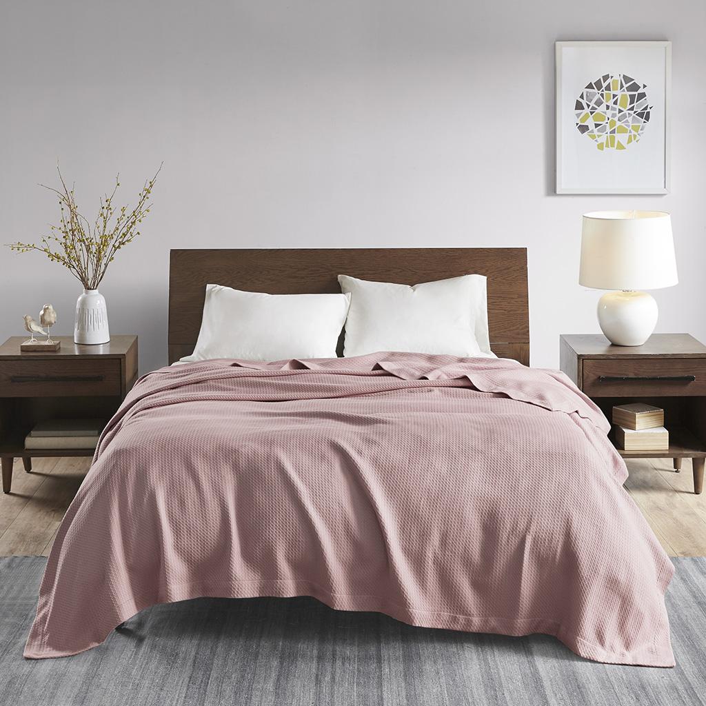Machine Washable Egyptian Cotton Blanket with Breathable Weave, OEKO-TEX Certified, Perfect for Any Room, 90" L x 66" W x 0.25" H, Rose