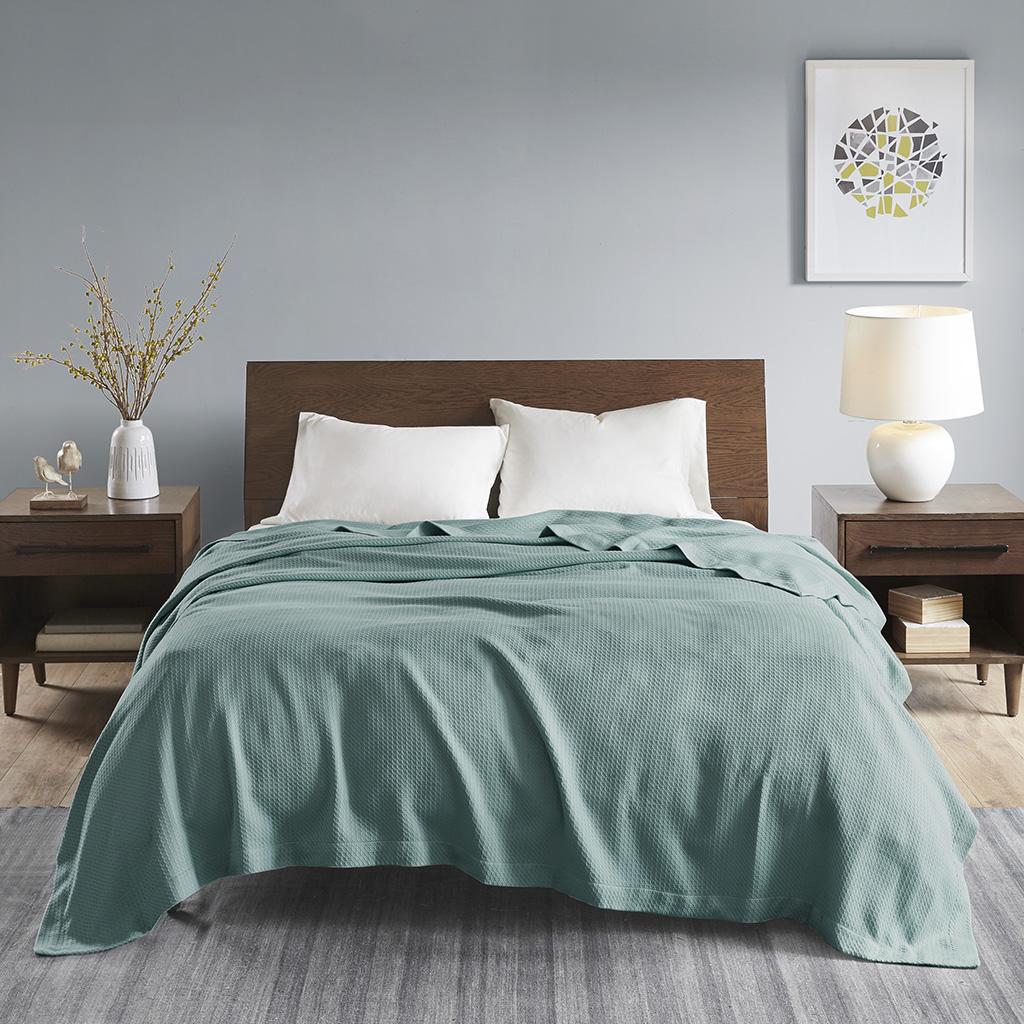 Egyptian Cotton Blanket with OEKO-TEX Certified, Breathable Weave, Machine Washable Coverlet for Bedroom, 90" L x 90" W x 0.25" H, Teal