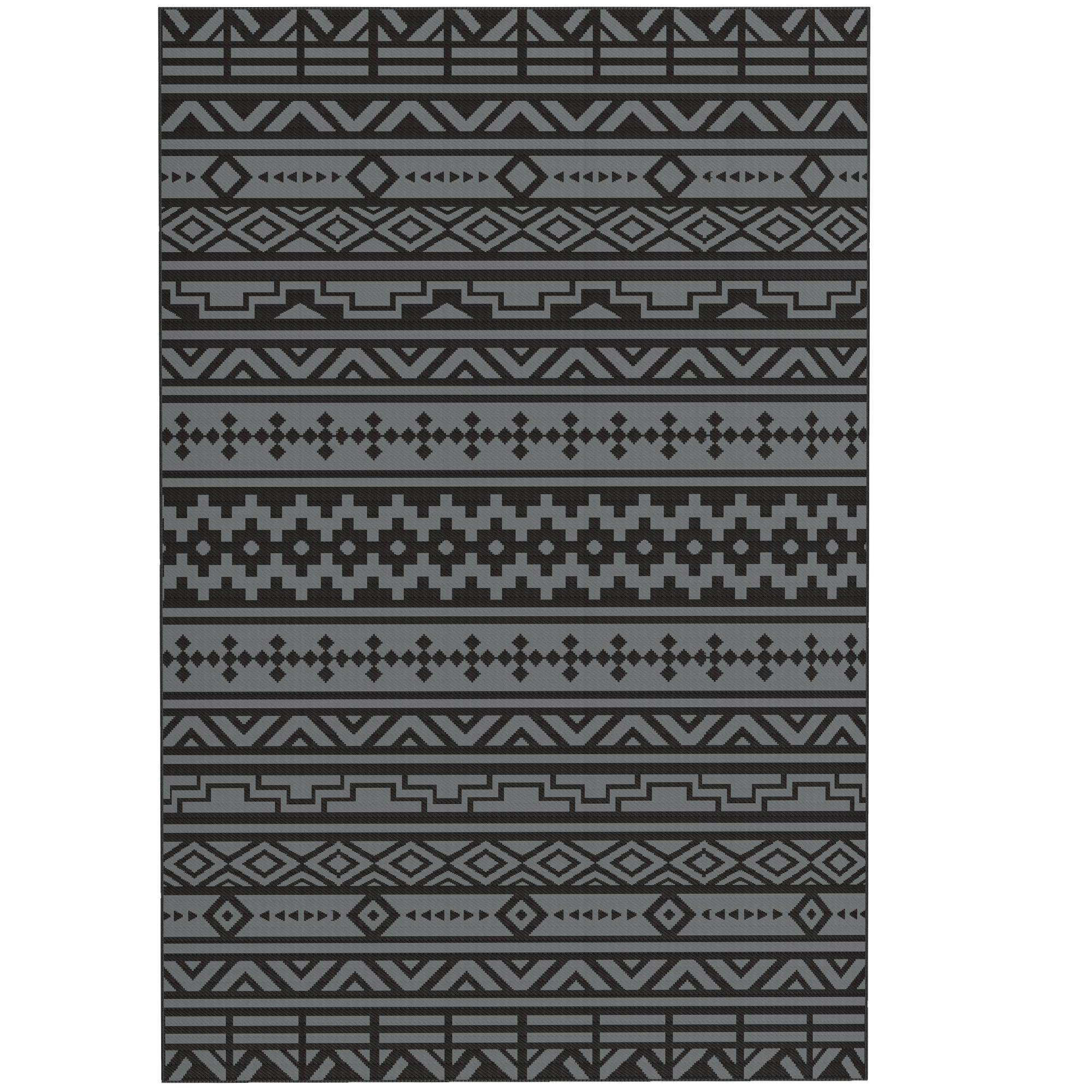 Outsunny Reversible Outdoor Rug, Waterproof Plastic Straw with Carry Bag, 6' x 9', Black & Gray Geometric Wall