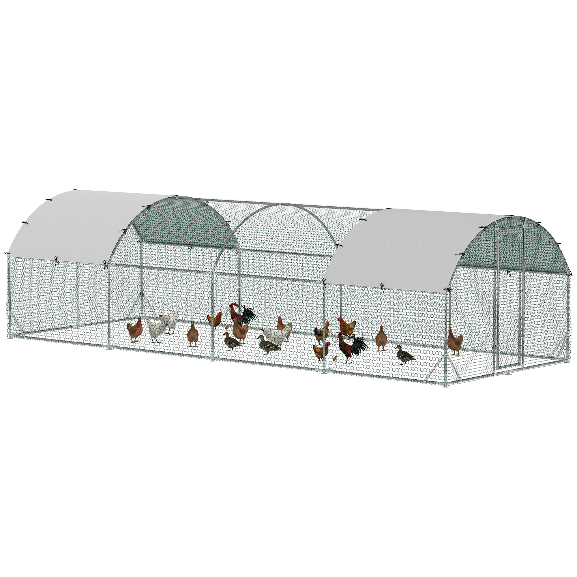 PawHut Large Metal Chicken Coop with Waterproof and Anti-UV Cover for Yard, Outdoor, Duck, Rabbit, 9.2' x 24.9' x 6.5'