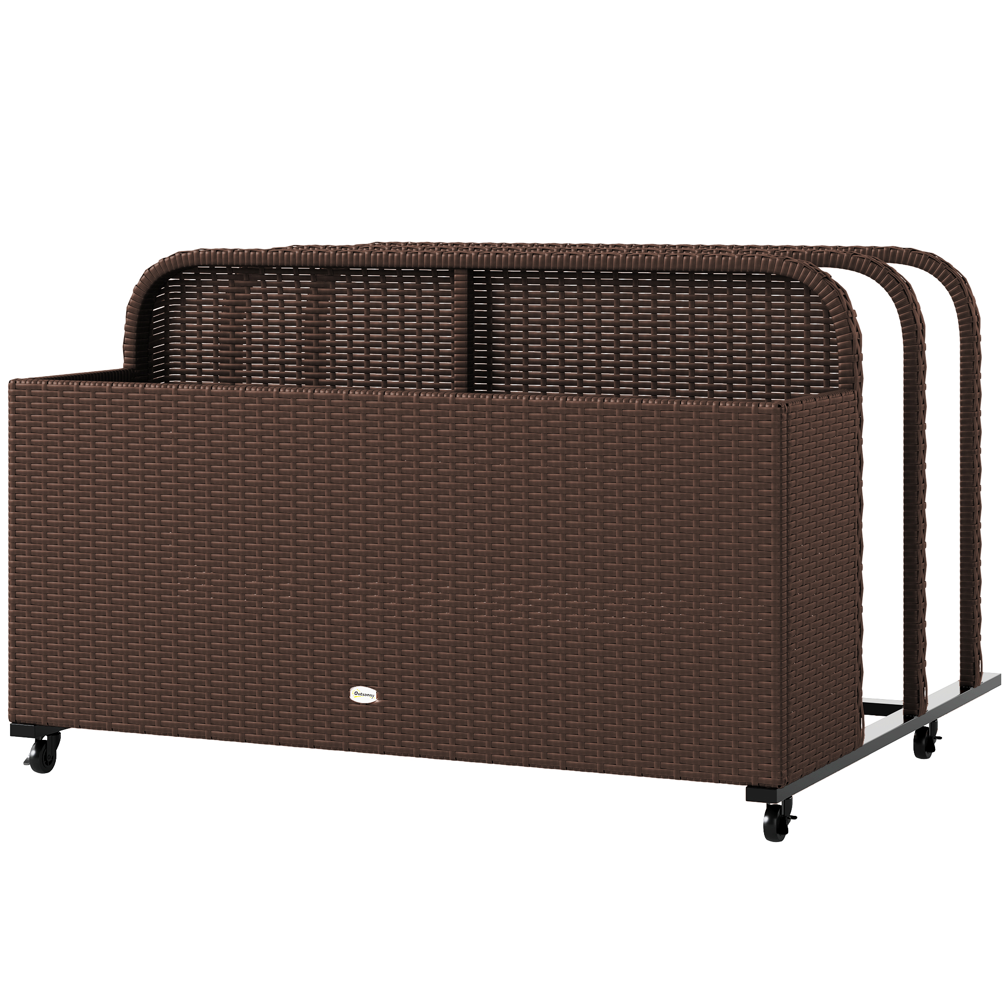Outsunny PE Rattan Pool Float Storage Organizer with Wheels, Brown