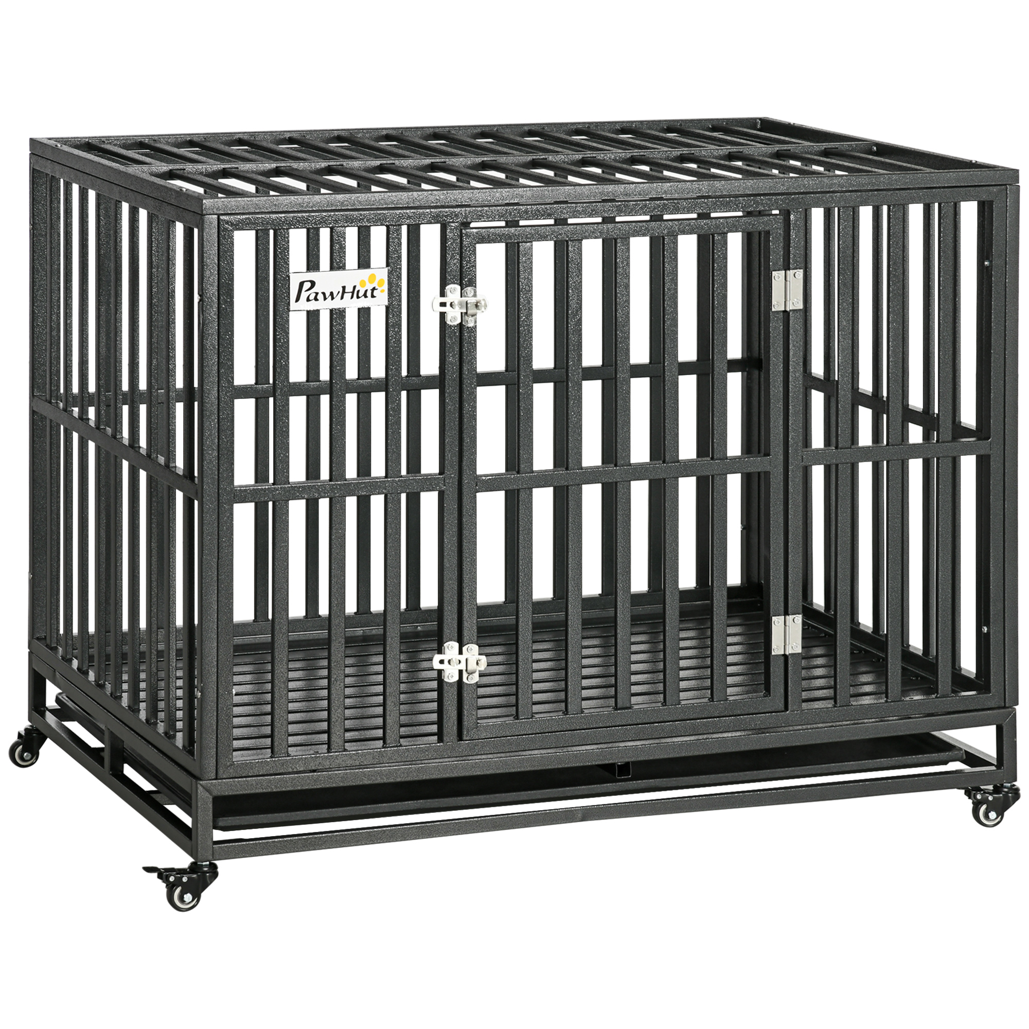 PawHut 45" Heavy Duty Dog Crate, Escape-Proof Steel Kennel with Wheels, Black