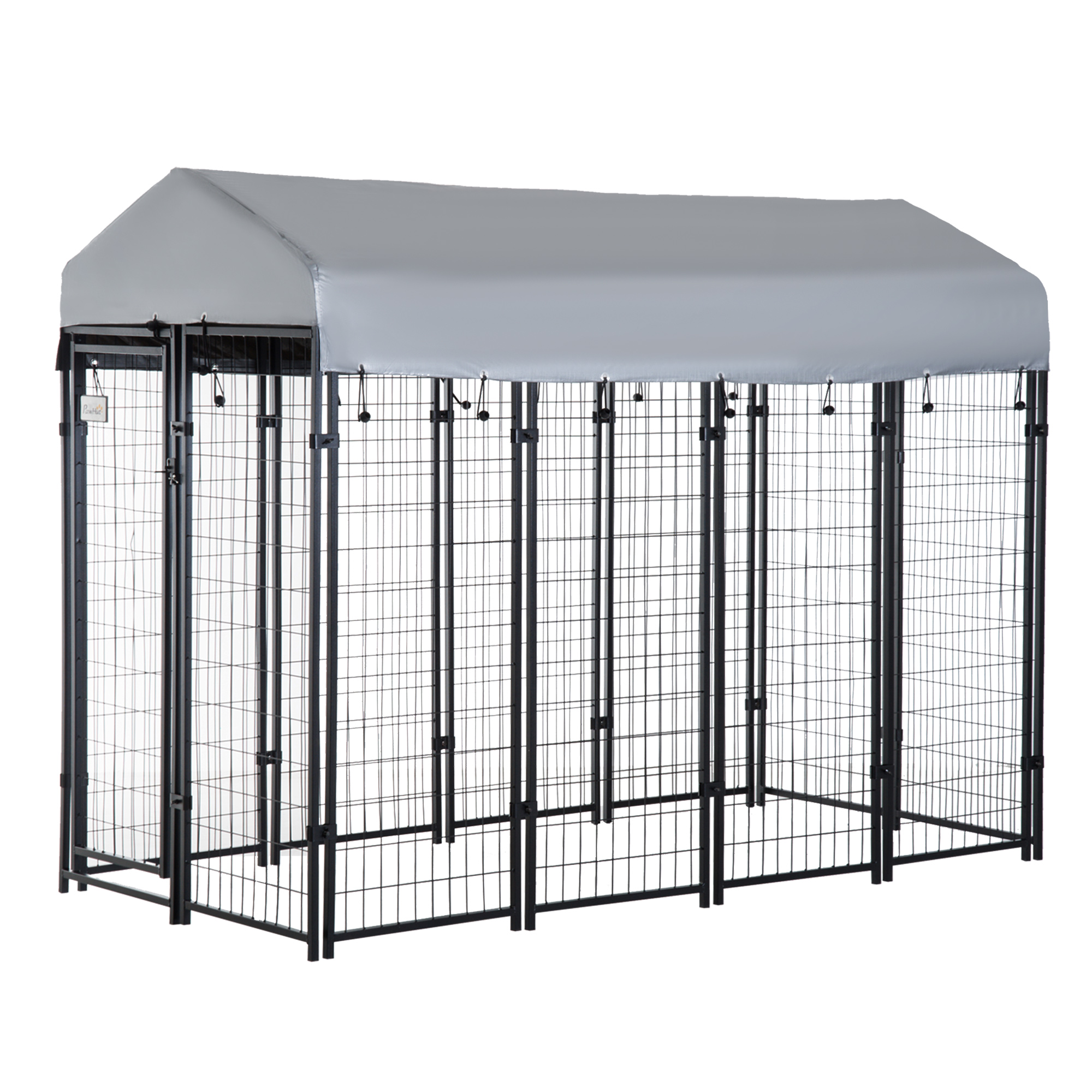 PawHut Outdoor Dog Kennel with Roof, 8' x 4' x 6' Heavy Duty Welded Wire Dog Playpen Enclosure with Escape-proof Lock, UV-Resistant & Waterproof Cover