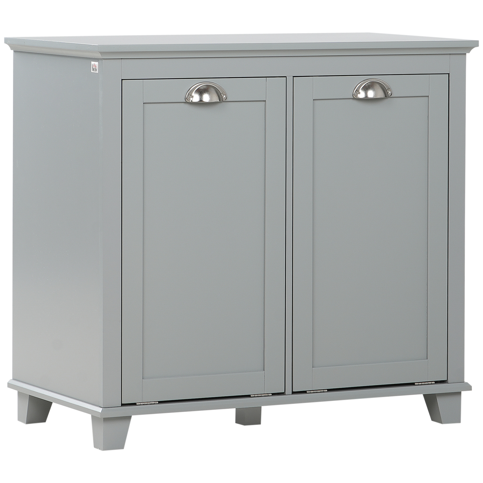 HOMCOM Dual Tilt out Laundry Hamper Cabinet, Bathroom Storage Cabinet with 2-Compartment Hamper, Modern Bathroom Floor Cabinet for Washroom, Gray
