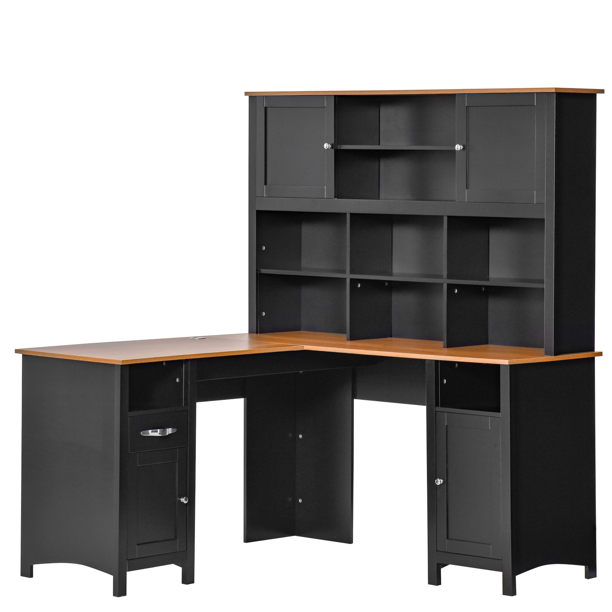 HOMCOM L Shaped Computer Desk with Hutch, 59" Corner Desk, Space Saving Home Office Desk with Storage, Black