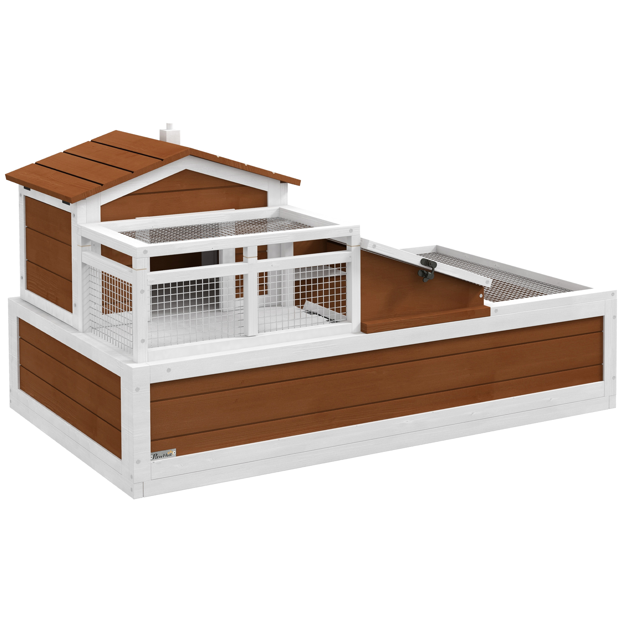 PawHut 3-Room Tortoise Habitat House w/ Balcony & 2 Stories, 44" x 25.5" x 25", Coffee