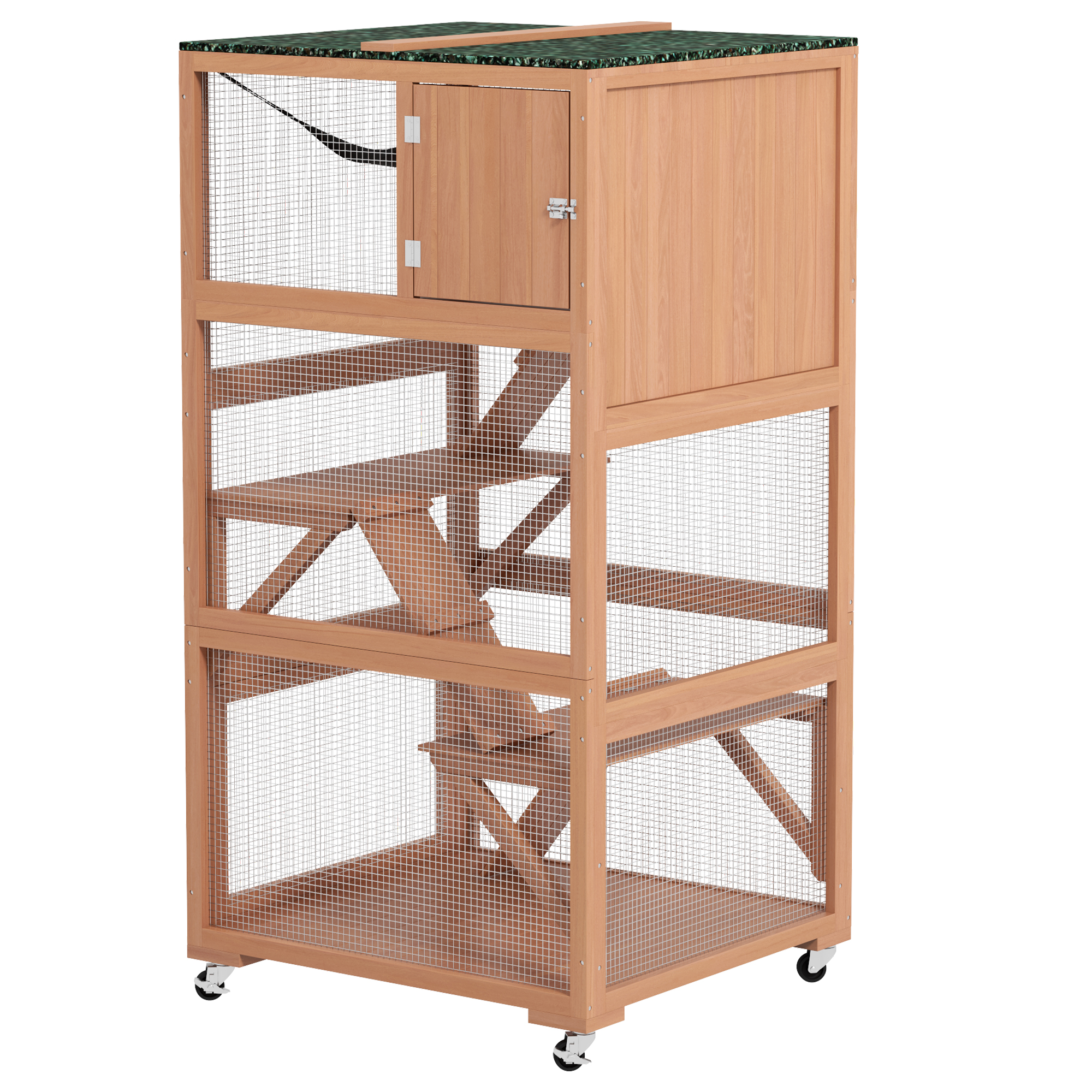 PawHut Catio, Outdoor Cat Enclosure House on Wheels with Hammock, Orange