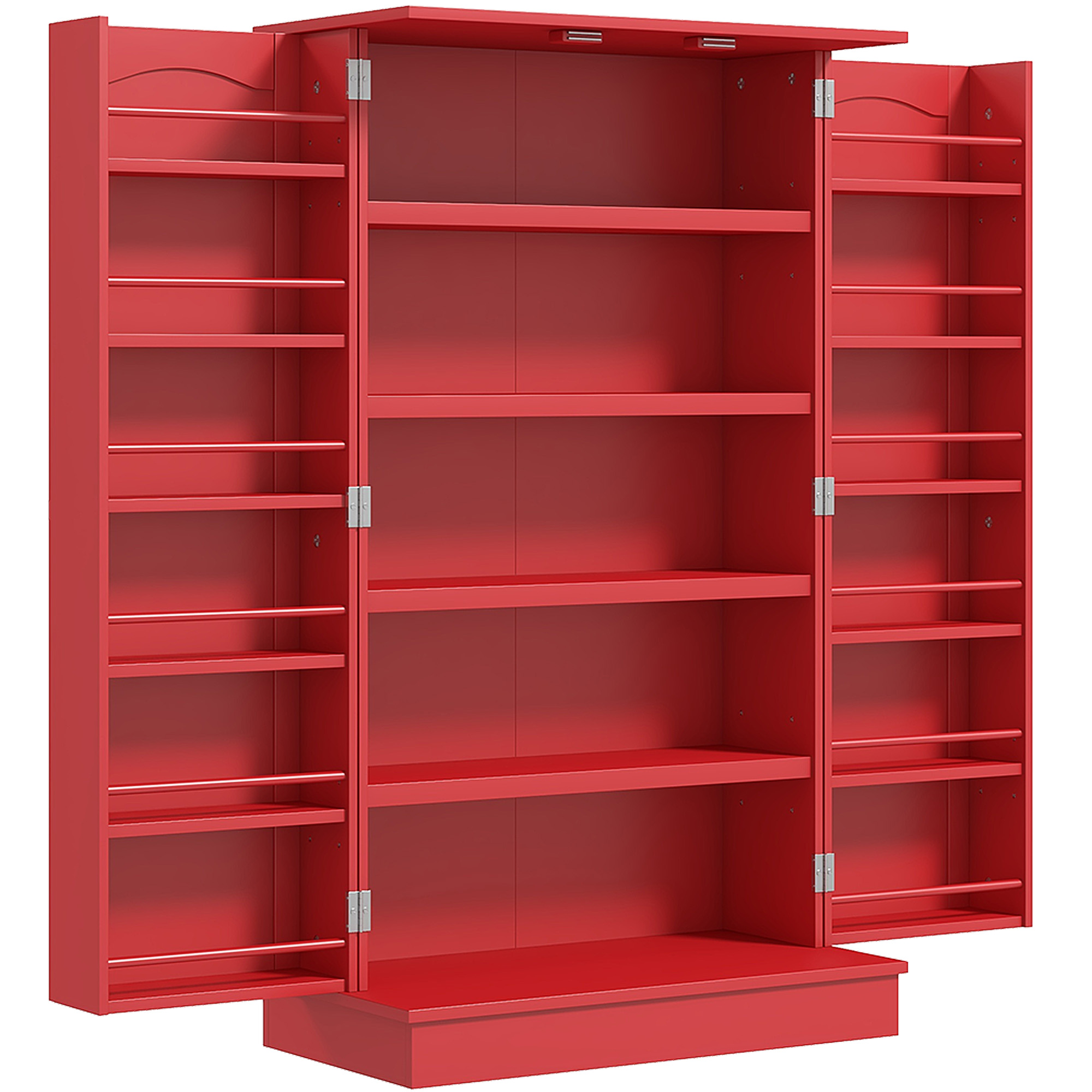 HOMCOM Kitchen Sideboard Cabinet, Large Kitchen Storage Cabinet w/ Double Doors & 5-tier Shelving for Home, Dining Room, Red