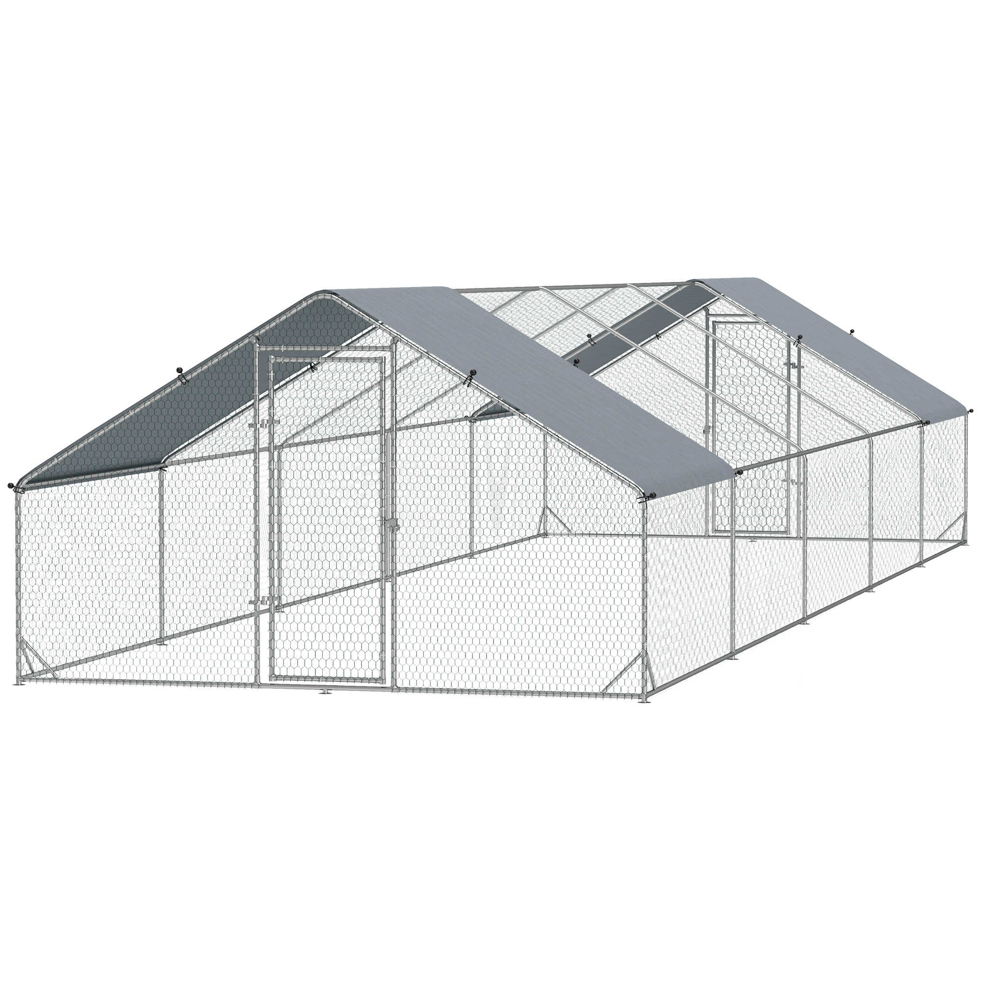 PawHut Large Chicken Coop with Waterproof and Anti-UV Cover, Spire Shaped for Outdoor and Yard Farm Use, 9.8' x 32.8' x 6.4'