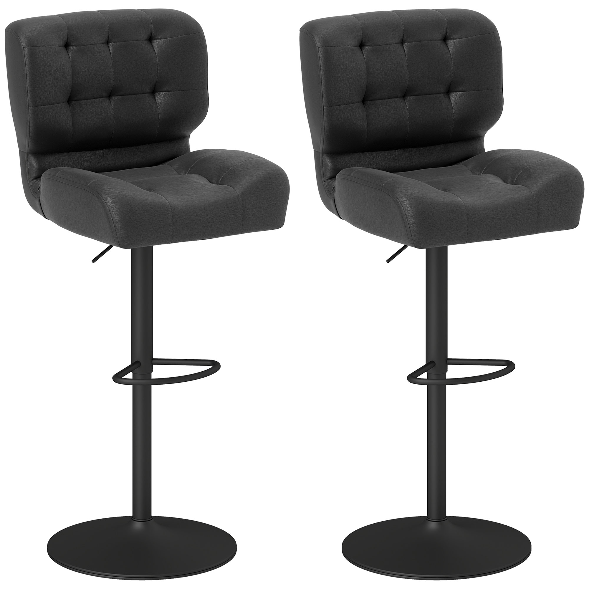 HOMCOM Bar Height Bar Stools Set of 2 with Adjustable Seat, Adjustable Swivel Barstools with Padded Cushion, Footrest, Black