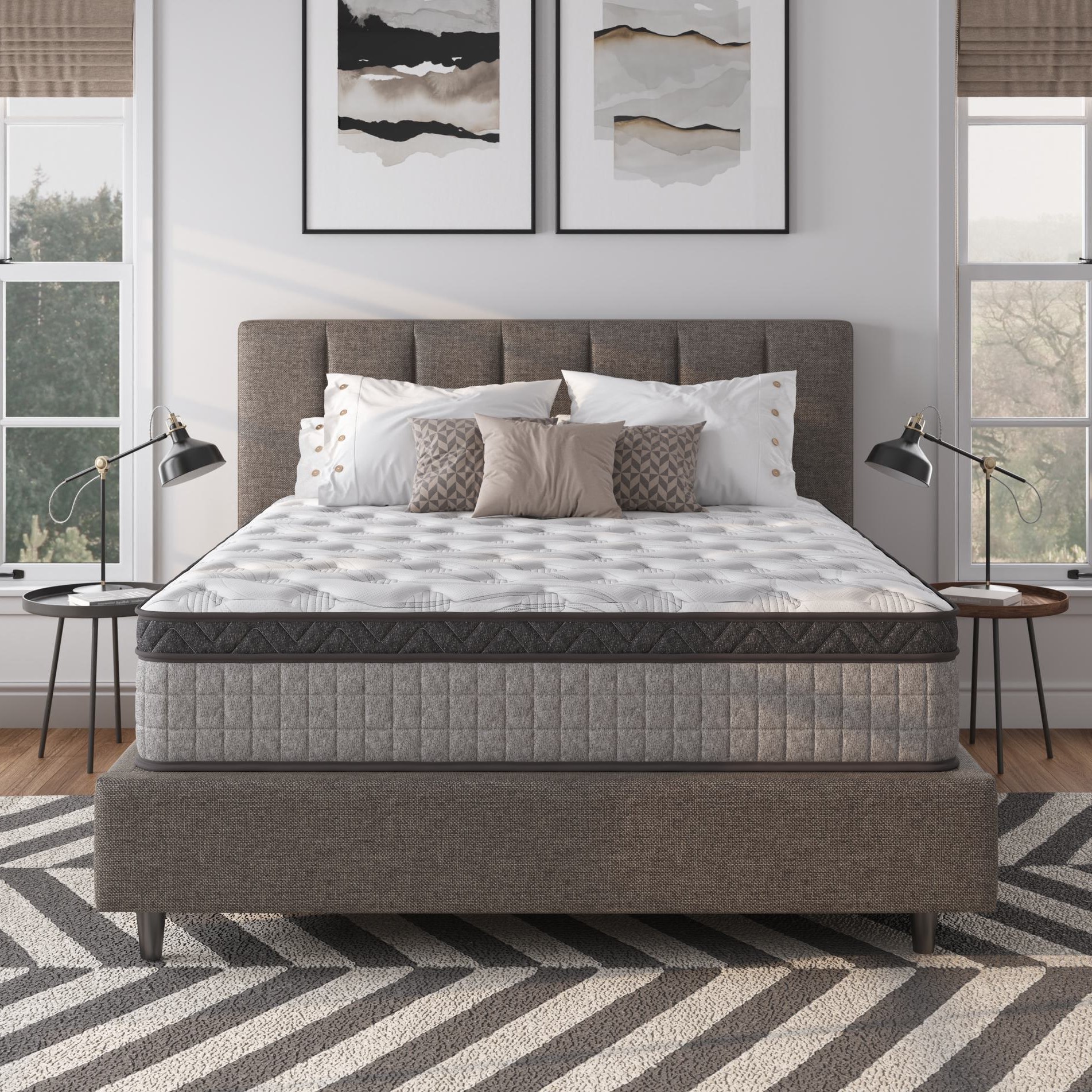 12" Queen Diamond Innerspring Hybrid Mattress with Cooling Gel Memory Foam, Pressure Relief, Motion Isolation, 80" L x 60" W x 12" H, Gray