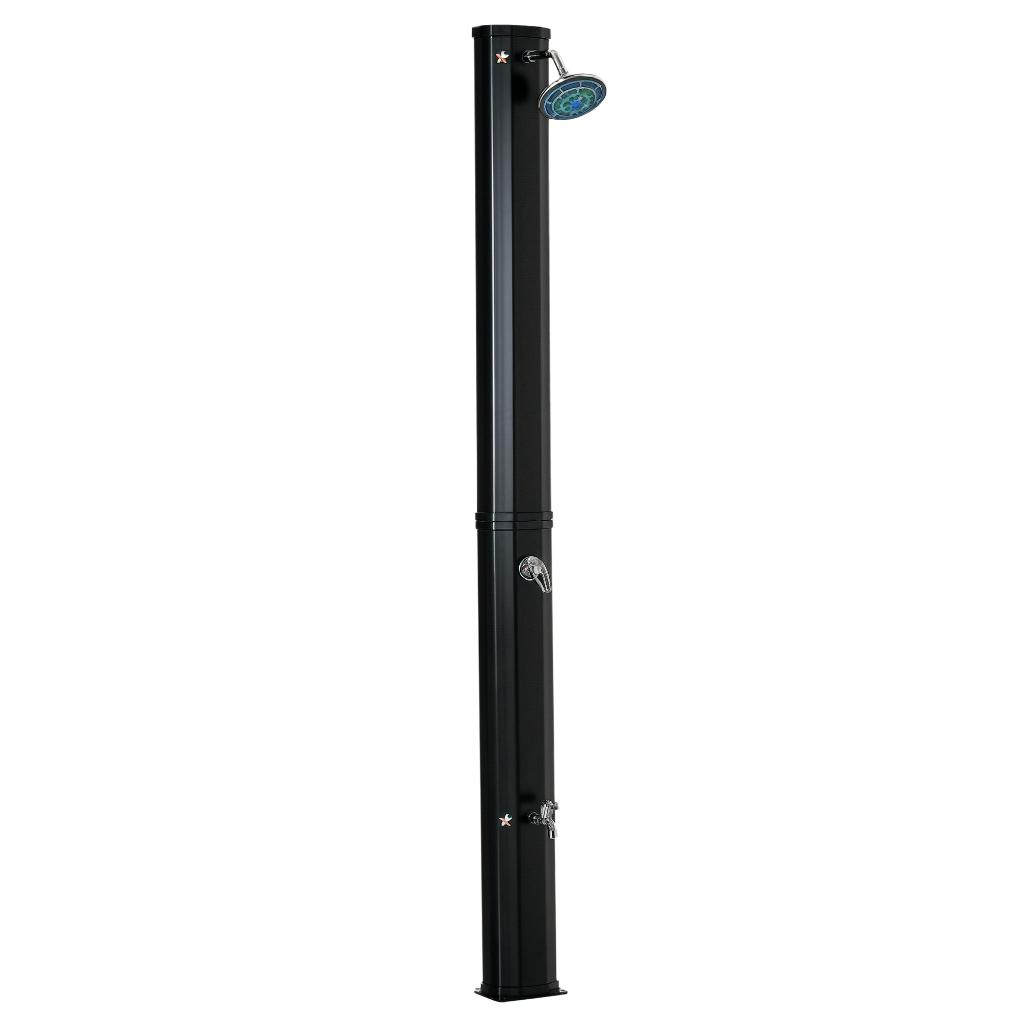 Outsunny 7ft Outdoor Solar Heated Shower with 360 Rotating Shower Head, Foot Shower Faucet, Temperature and Pressure Adjustable, Holds 9.2 Gallons for
