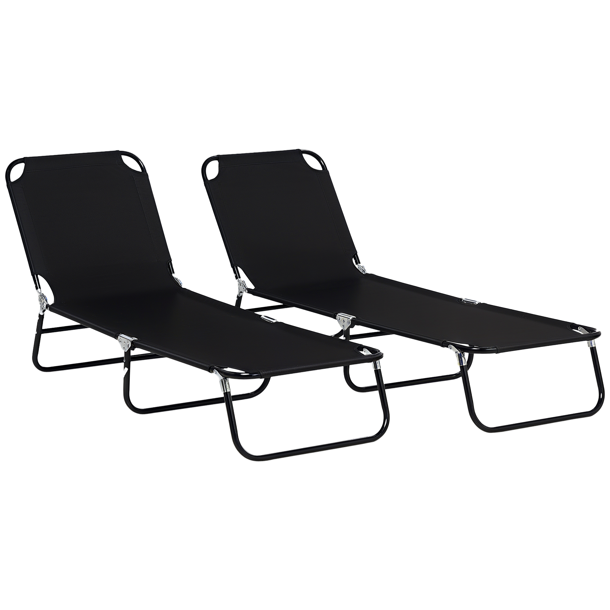 Outsunny 2 Piece Folding Chaise Lounge Pool Chairs, Outdoor Sun Tanning Chairs with 5-Level Reclining Back, Steel Frame, Black