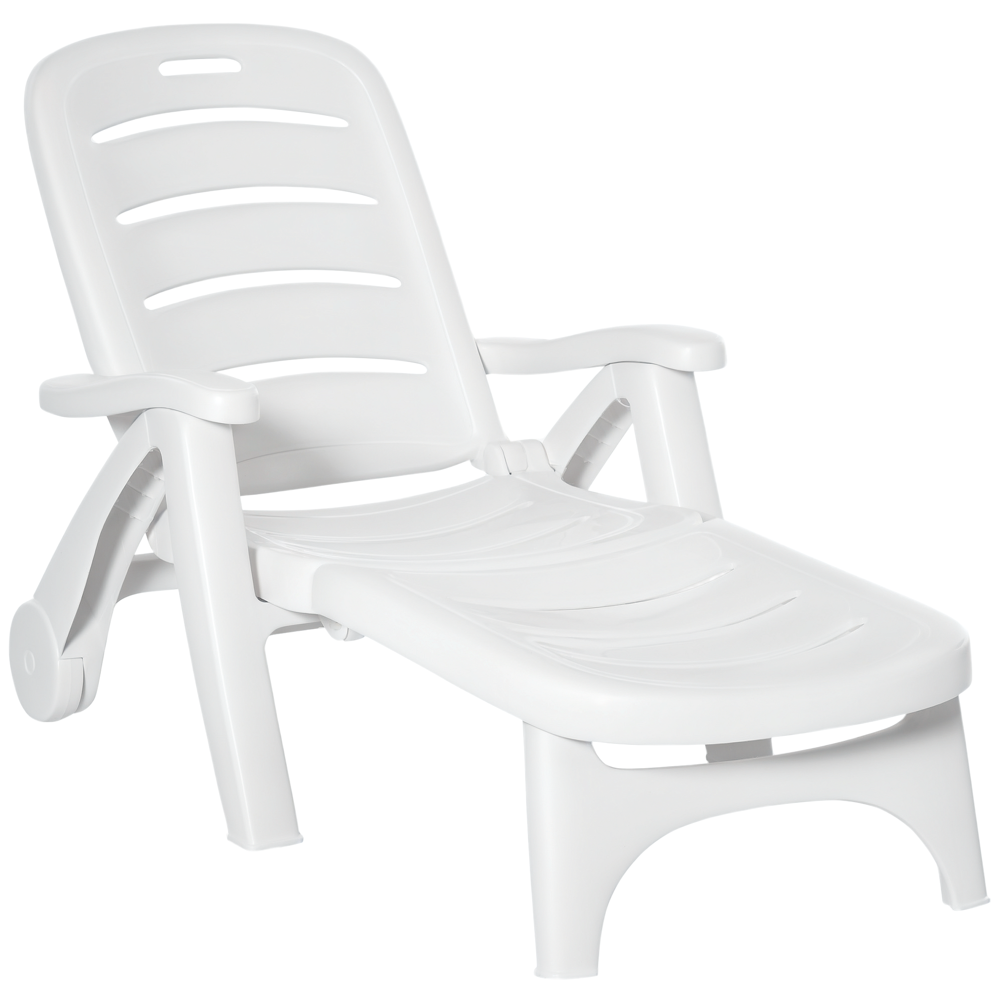 Outsunny Outdoor Chaise Lounge Chair on Wheels, Waterproof, Quick Assembly, Folding, 5 Level Adjustable Backrest for Pool, White