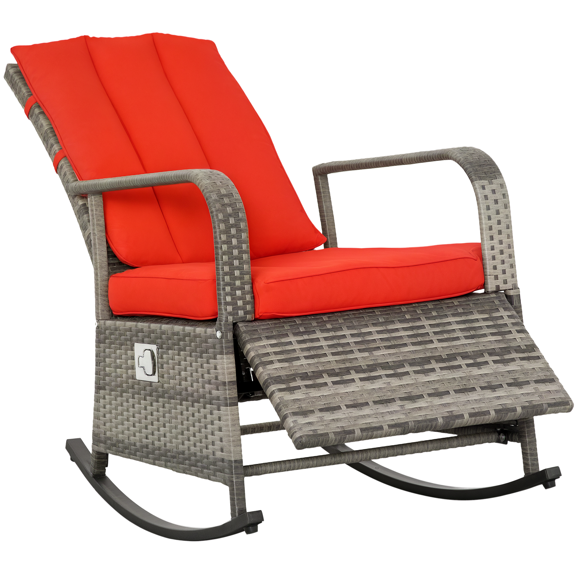 Outsunny PE Rattan Rocking Recliner with Footrest, Red