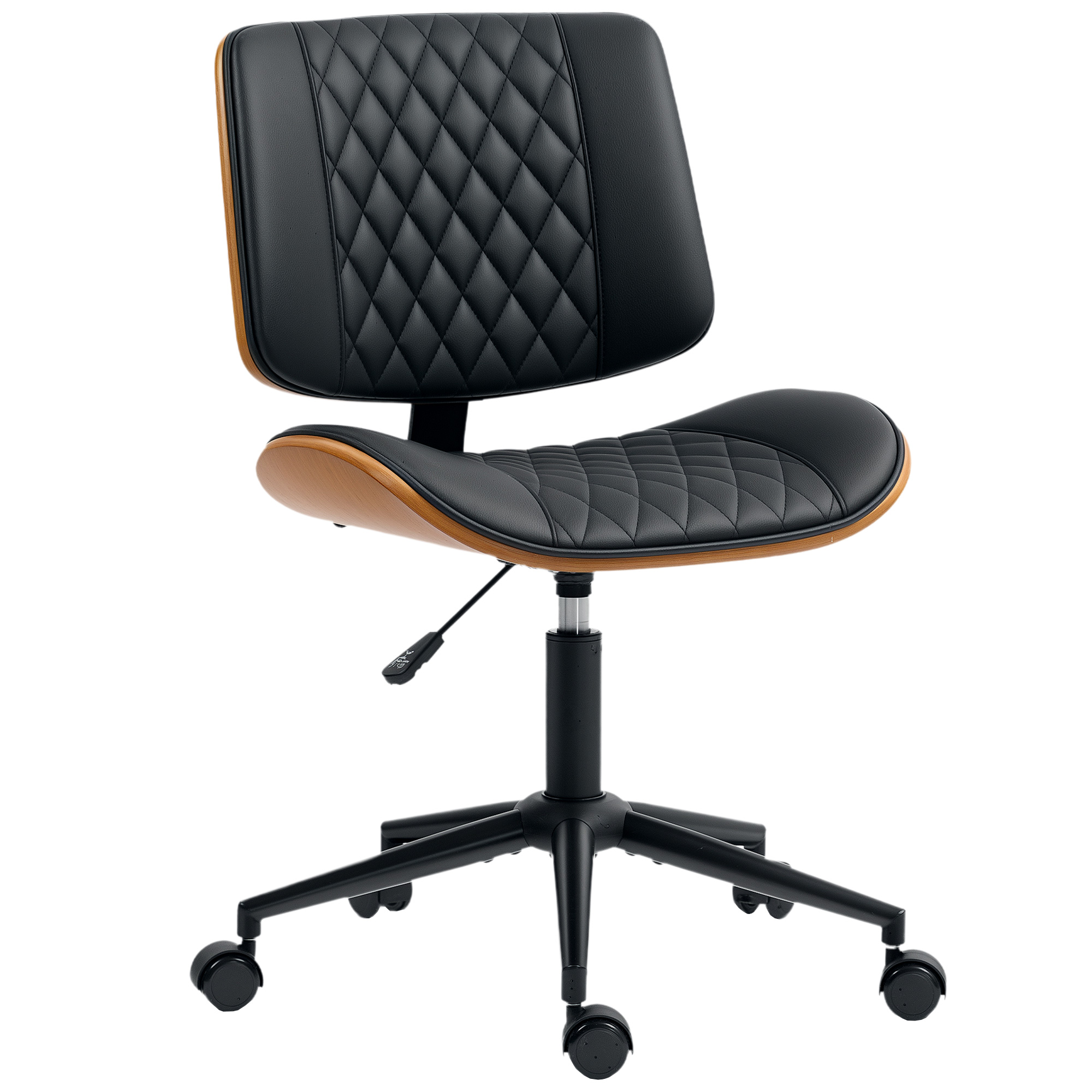 HOMCOM Home Office Chair No Arms with Wheels, PU Leather Desk Chair with Adjustable Height, 360 Swivel for Reading, Black