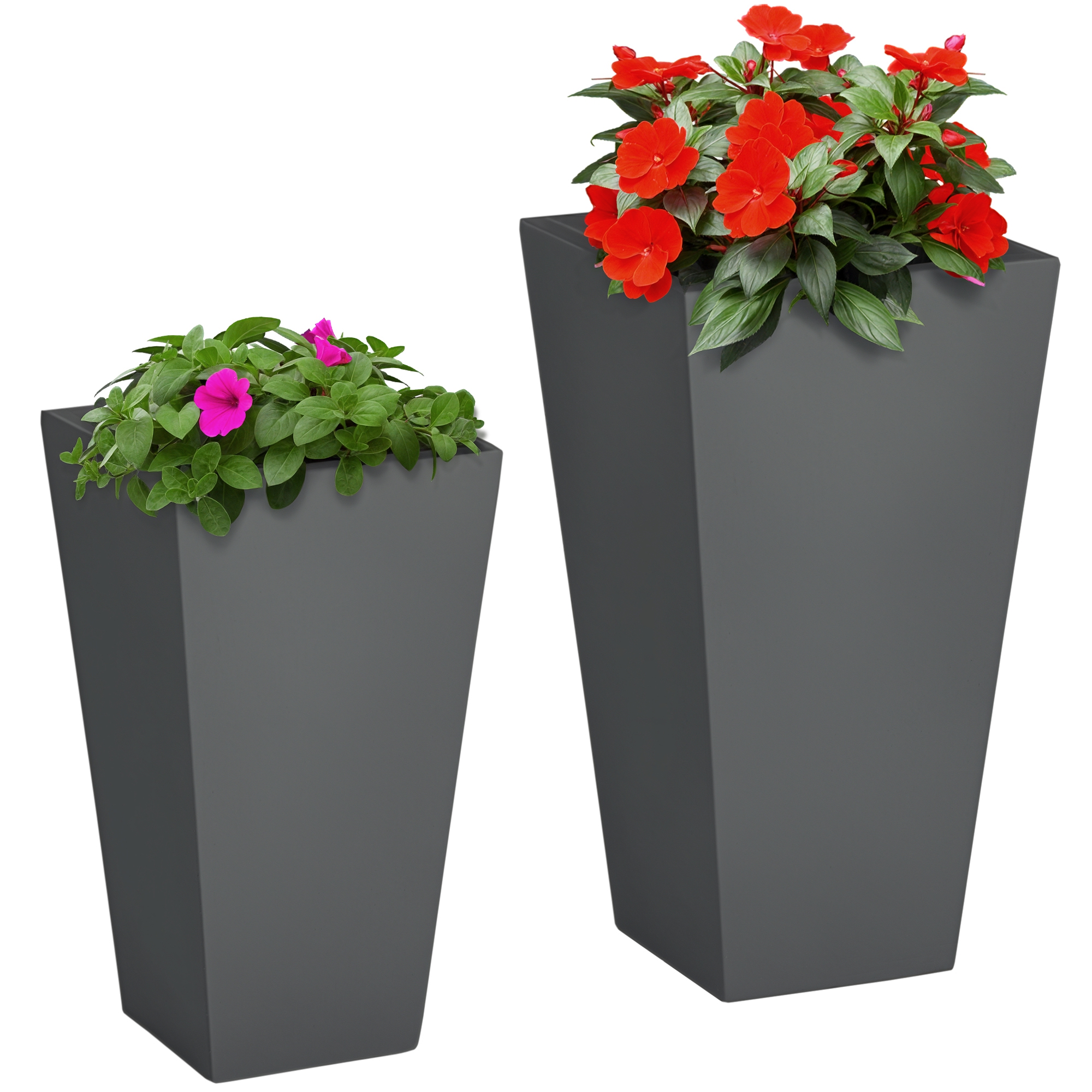 Outsunny 2-Pack Outdoor Planter Set, Flower Pots with Drainage Holes, Durable & Stackable Plant Pot, 22in & 18in, Gray